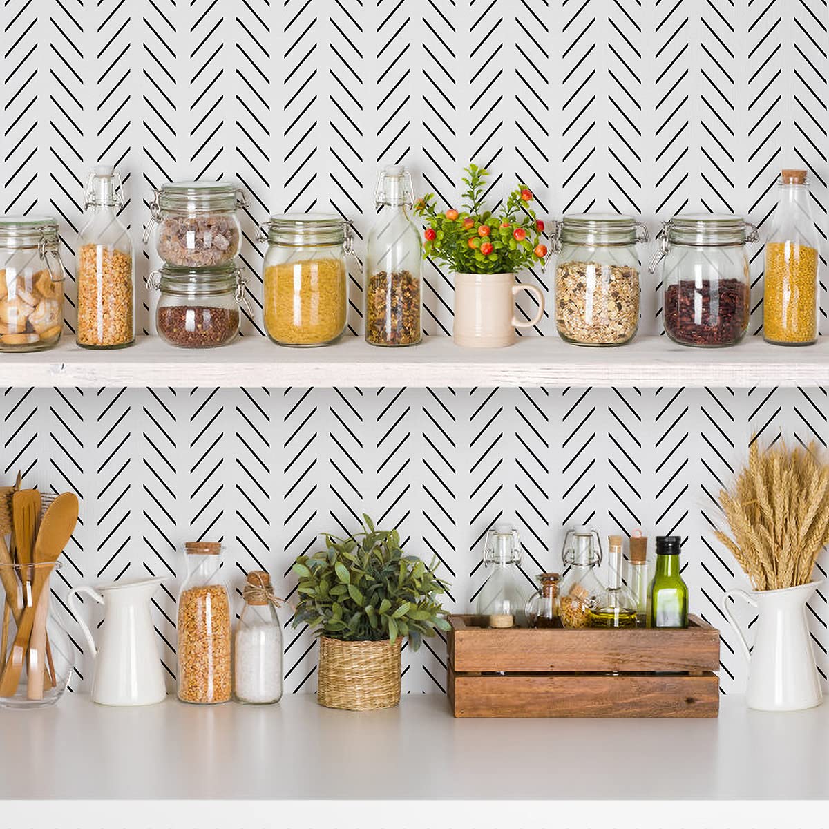 Erfoni Black and White Peel and Stick Wallpaper Modern Geometric