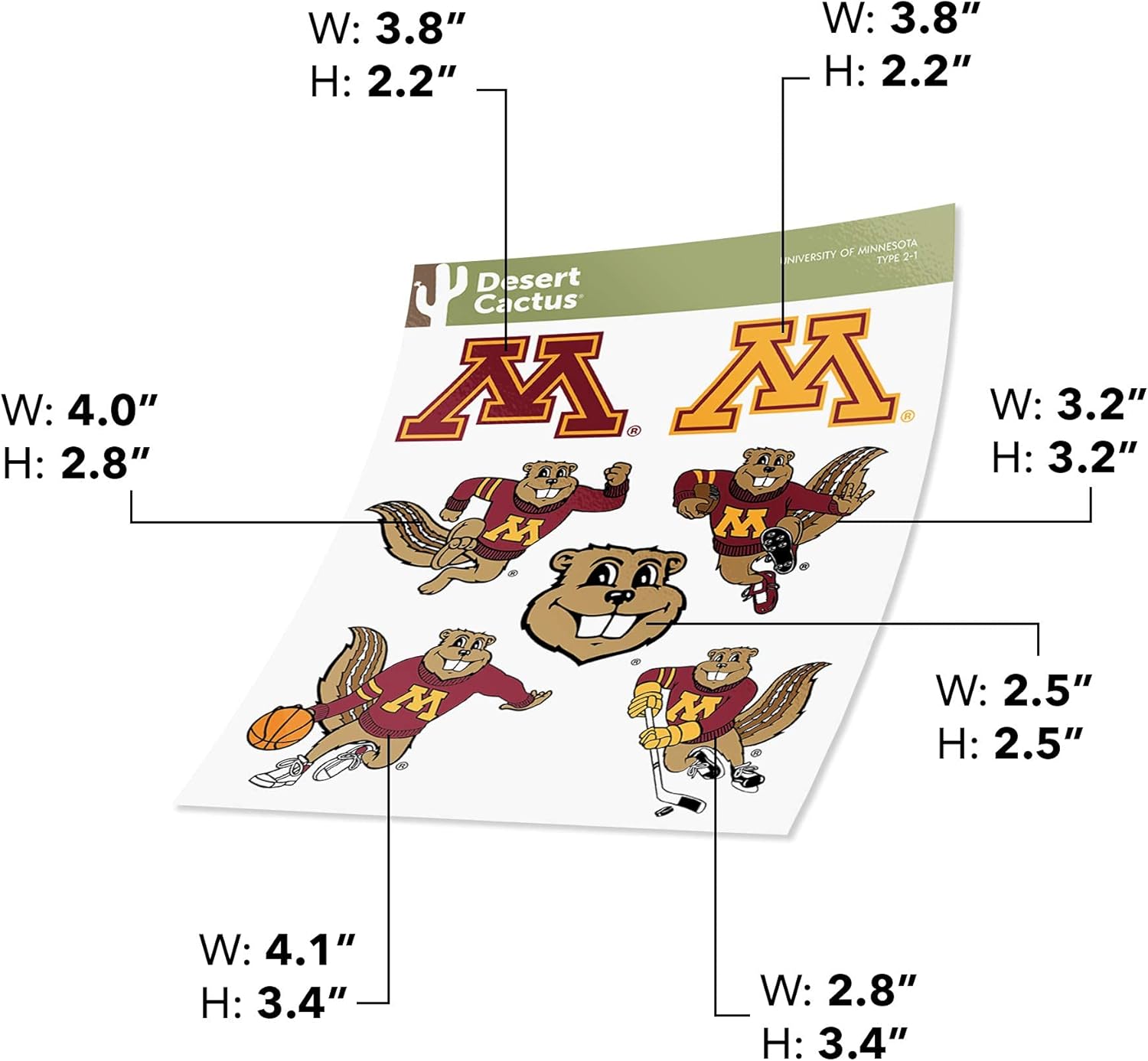 Desert Cactus University of Minnesota Sticker Golden Gophers Vinyl Decals Laptop Water Bottle Car Scrapbook T2 (Type 2) - Image 4