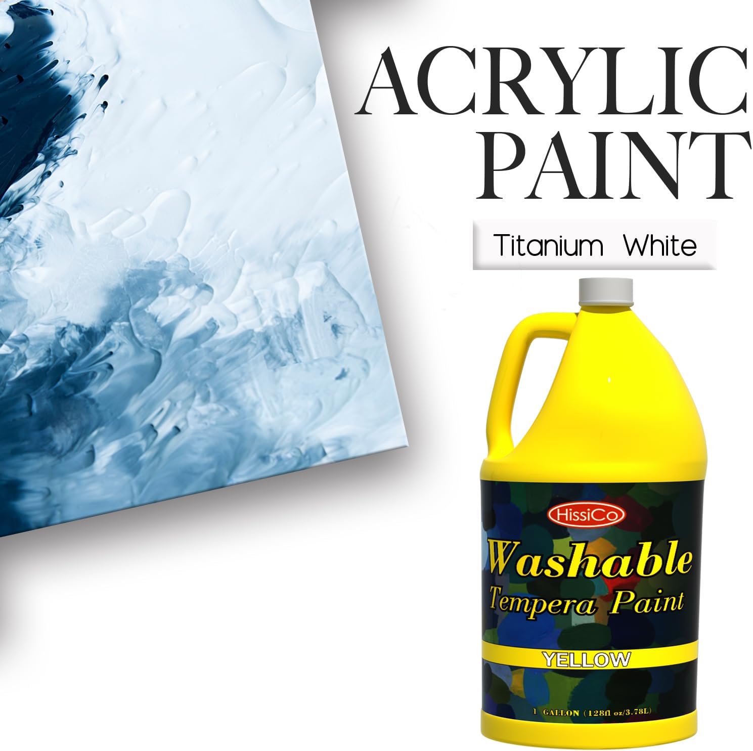 HissiCo Washable Tempera Paint for Kids,Yellow(128 oz/1 Gallon) Liquid Poster Paint, Non-Toxic Kids Paint with Fluorescent Glitter Metallic Neon Colors for Finger Painting, Hobby Painters