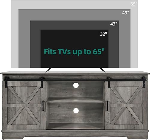 Miniatura 24 de YITAHOME Soporte de TV de granja para soporte de televisión de 65 pulgadas, centro de entretenimiento con armarios de almacenamiento y puertas Roble