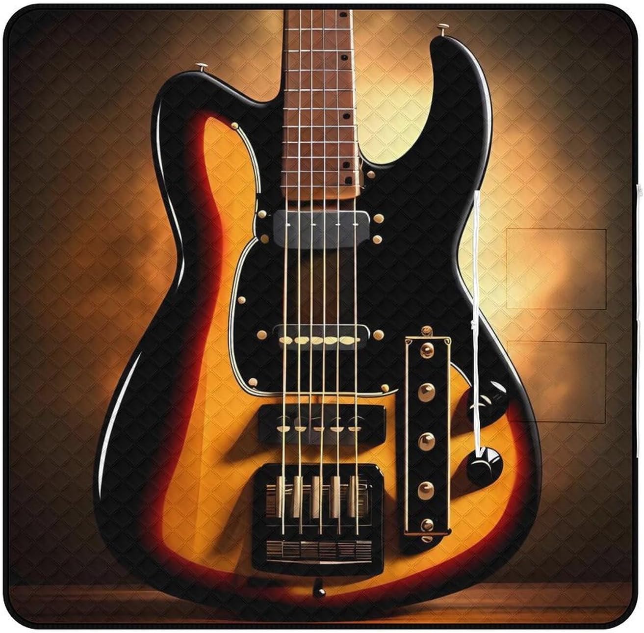 Instrumental Guitar Picnic Blanket 200x200cm, Foldable 2-in-1 Picnic Mat and Tote Bag Portable Waterproof Beach Mat Sandproof Outdoor Blanket for Park, Hiking, Beach, Camping, Travel