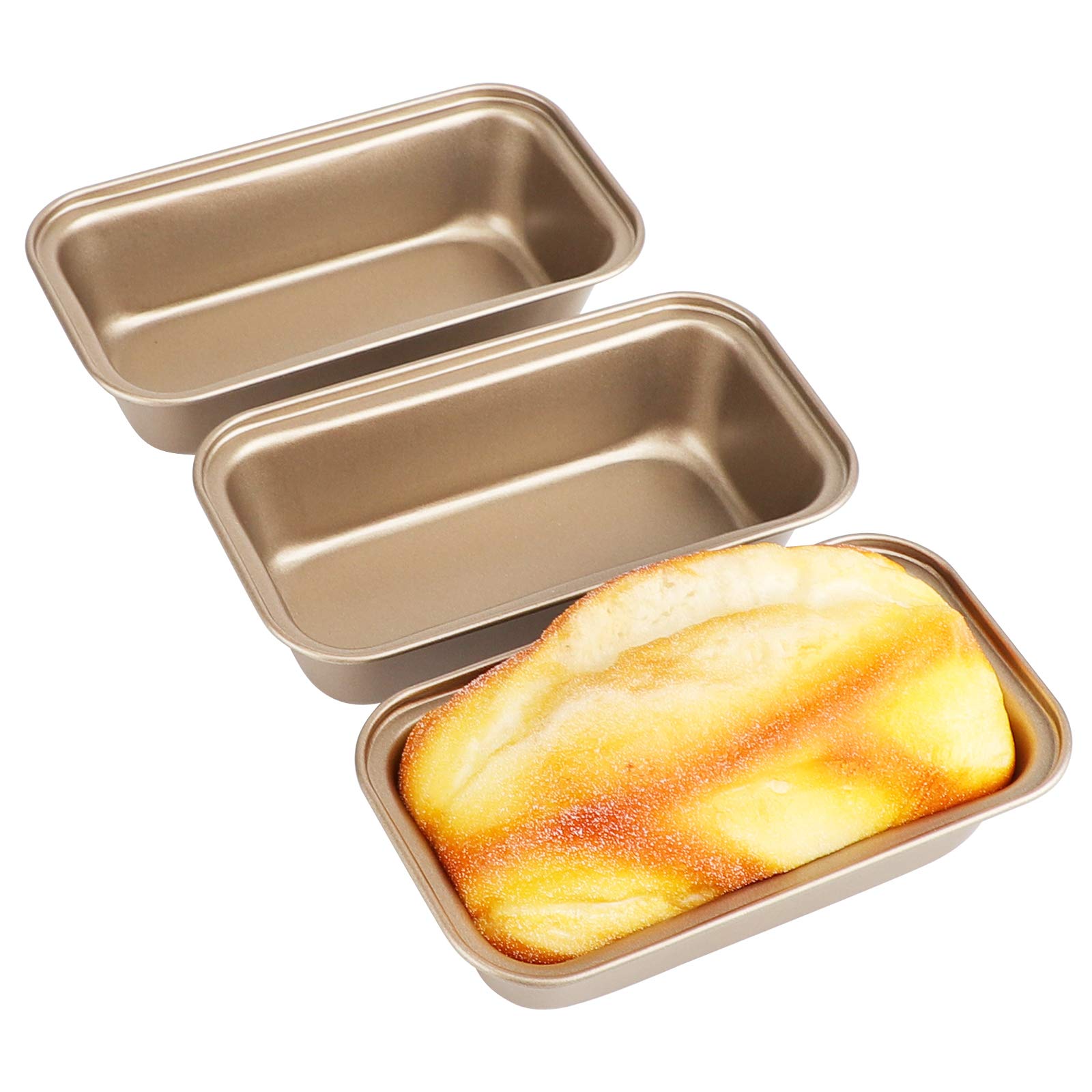 Mini Loaf Pans Nonstick, Beasea 6x3 Inch Bread Pans Set of 3, Mini Bread  Loaf Pans Golden Loaf Baking Pans Carbon Steel Loaf Bakeware for Oven Baking