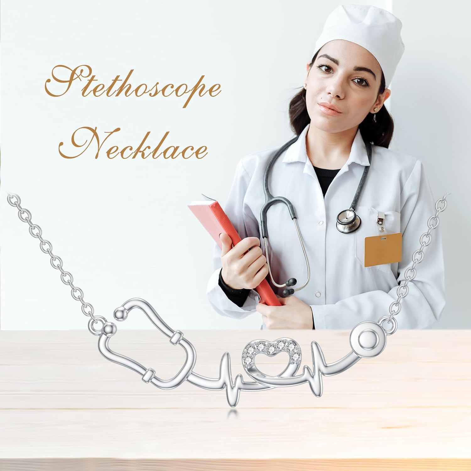 Diamond Stethoscope Necklace for Women 925 Sterling Silver Stethoscope Heartbeat Necklace Medical Jewelry Graduation Gifts for Nurse Doctor Medical Student - Image 6