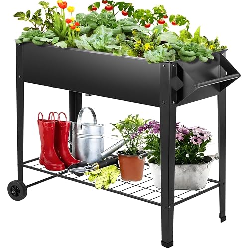 DNKMOR 32IN Tall Raised Garden Bed with Wheels Storage Shelf