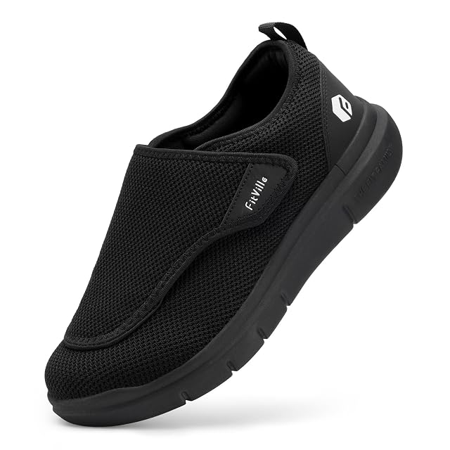 FitVille Buty dla mężczyzn, bardzo szerokie, wsuwane, na opuchnięte stopy, regulowane, buty do chodzenia – EasyTop Wings V2