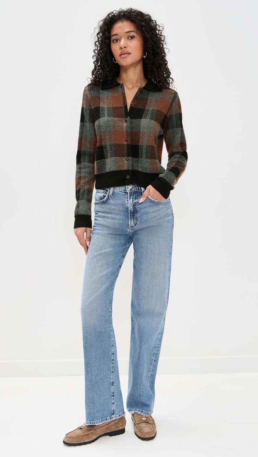 Vince Women's Check Plaid Cashmere Polo Cardigan