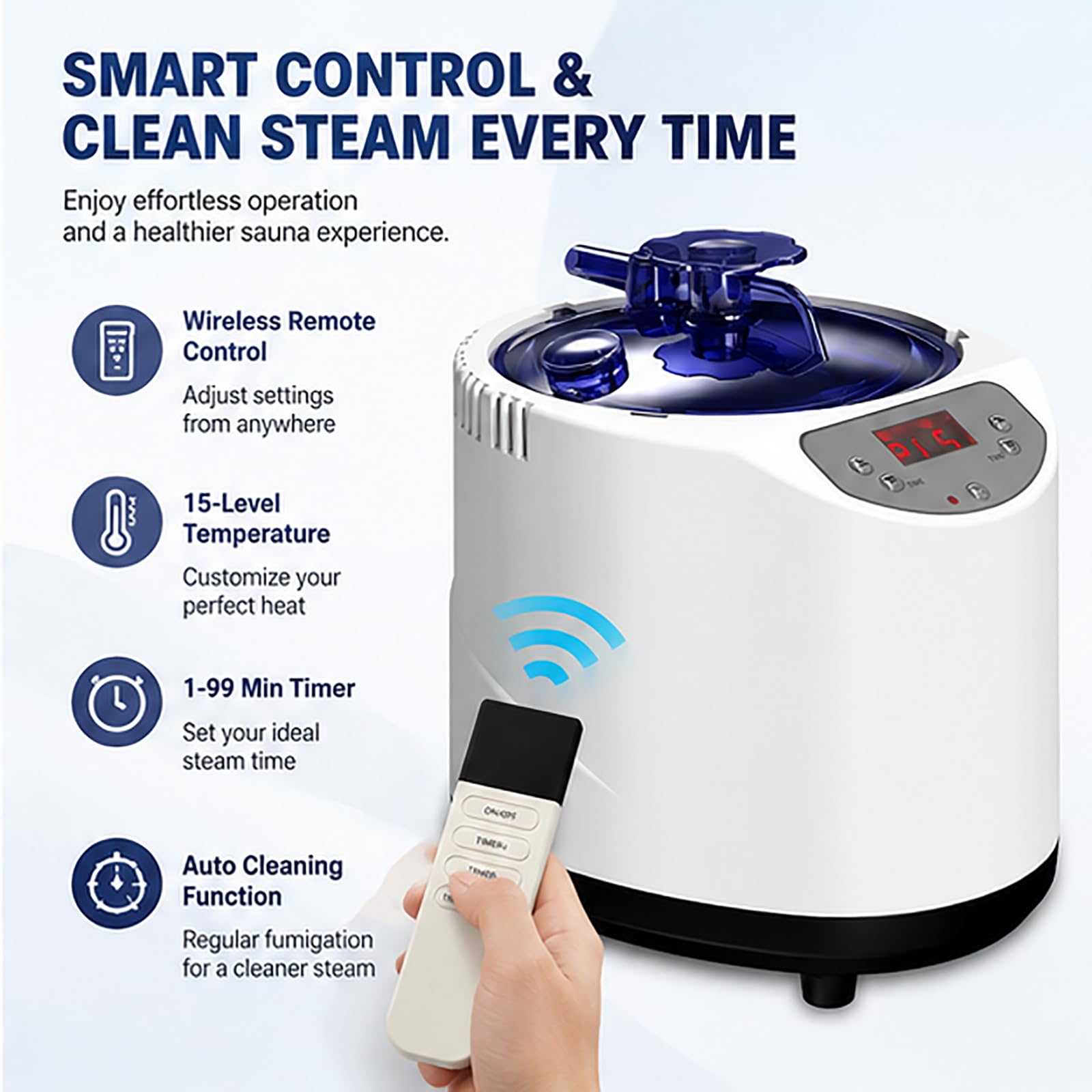 Vaporizador de sauna portátil de 3 litros para uso doméstico, generador de spa personal con control remoto inalámbrico, niveles de calefacción ajustables de 1 a 9 y temporizador de 5 a 95 minutos para