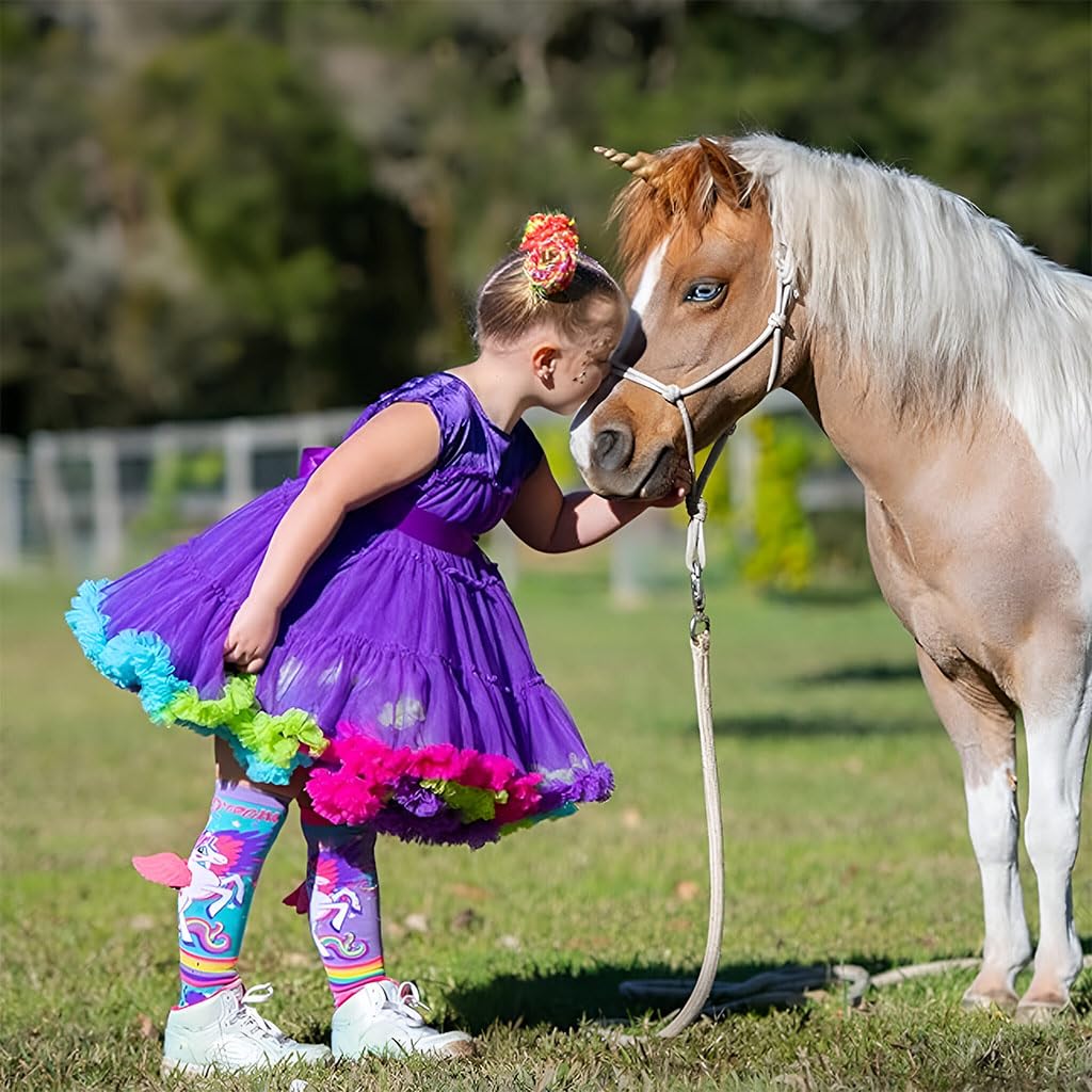 TECPHILE Girls Nylon Knee-High Socks 3D Design Unicorn Printed With Soft Wings Colorful Pony Long Socks For Kids School Girl Super Comfortable And Stretchy - Age Of 3 To 12 Years (1 Pair), Black - Image 5 thumbnail