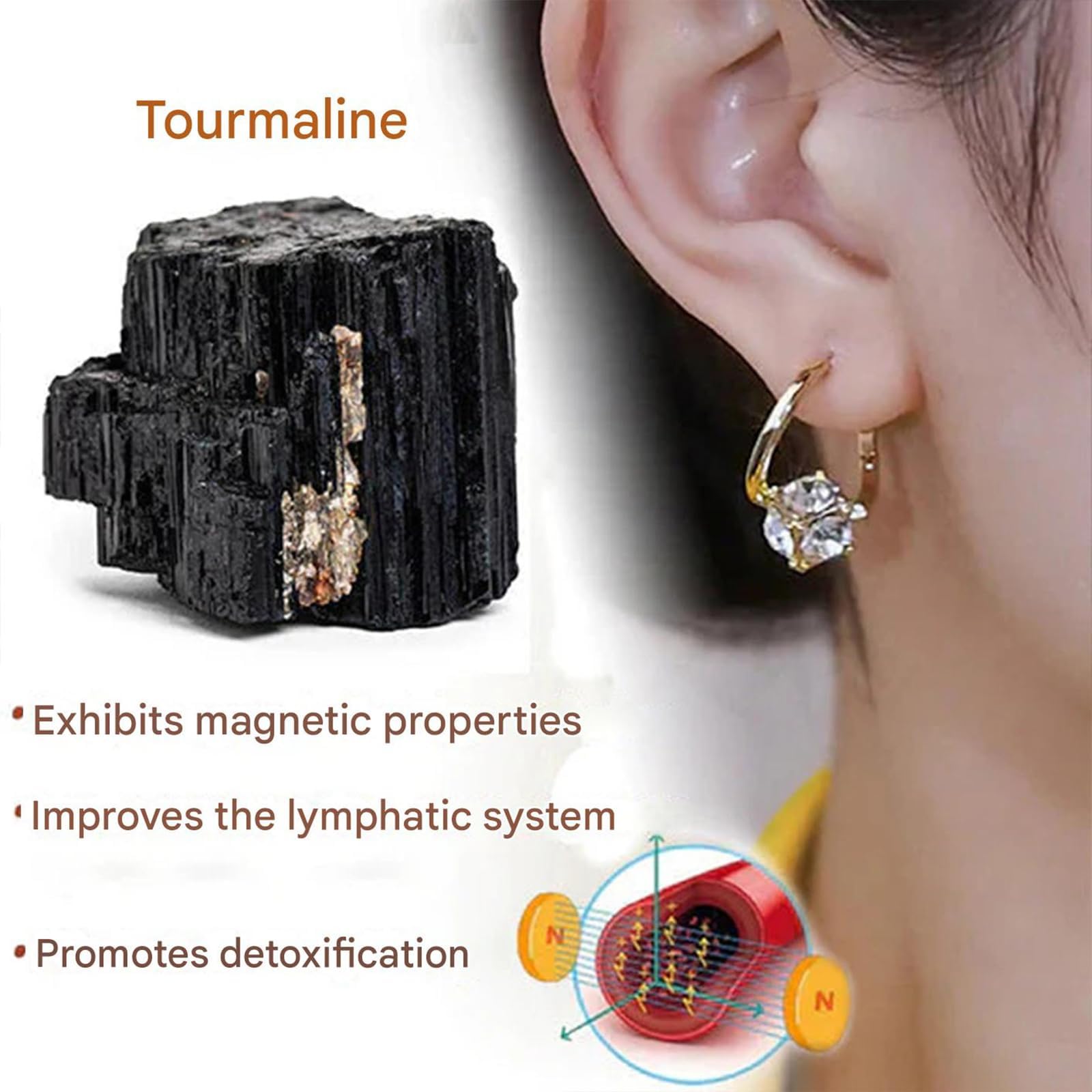 Boucles d'oreilles MagneTherapy au germanium, boucles d'oreilles de magnétothérapie lymphatique, bouclesd'oreilles de drainage lymphatique, pour un usage quotidien (3 pièces)