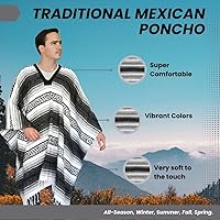 Vista 81 de Artisans Bazaar Poncho tradicional mexicano de Baja para hombres y mujeres, auténtico sarape de Gaban, manta de vaquero Pancho Jorongo rojo - rosa