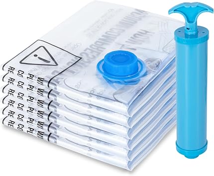 6 Pack Medium50 * 70cm Vacuum Storage Bags,Vacuum Compression Zipper Storage Bags with Airtight Valve and Hand Pump,Save 80% More Storage Space Work