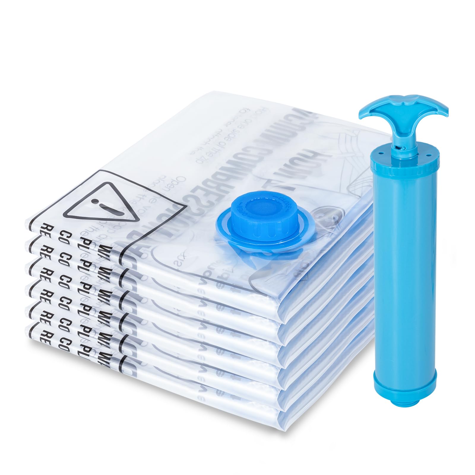 6 Pack Medium(50 * 70cm) Vacuum Storage Bags,Vacuum Compression Zipper Storage Bags with Airtight Valve and Hand Pump,Save 80% More Storage Space Work