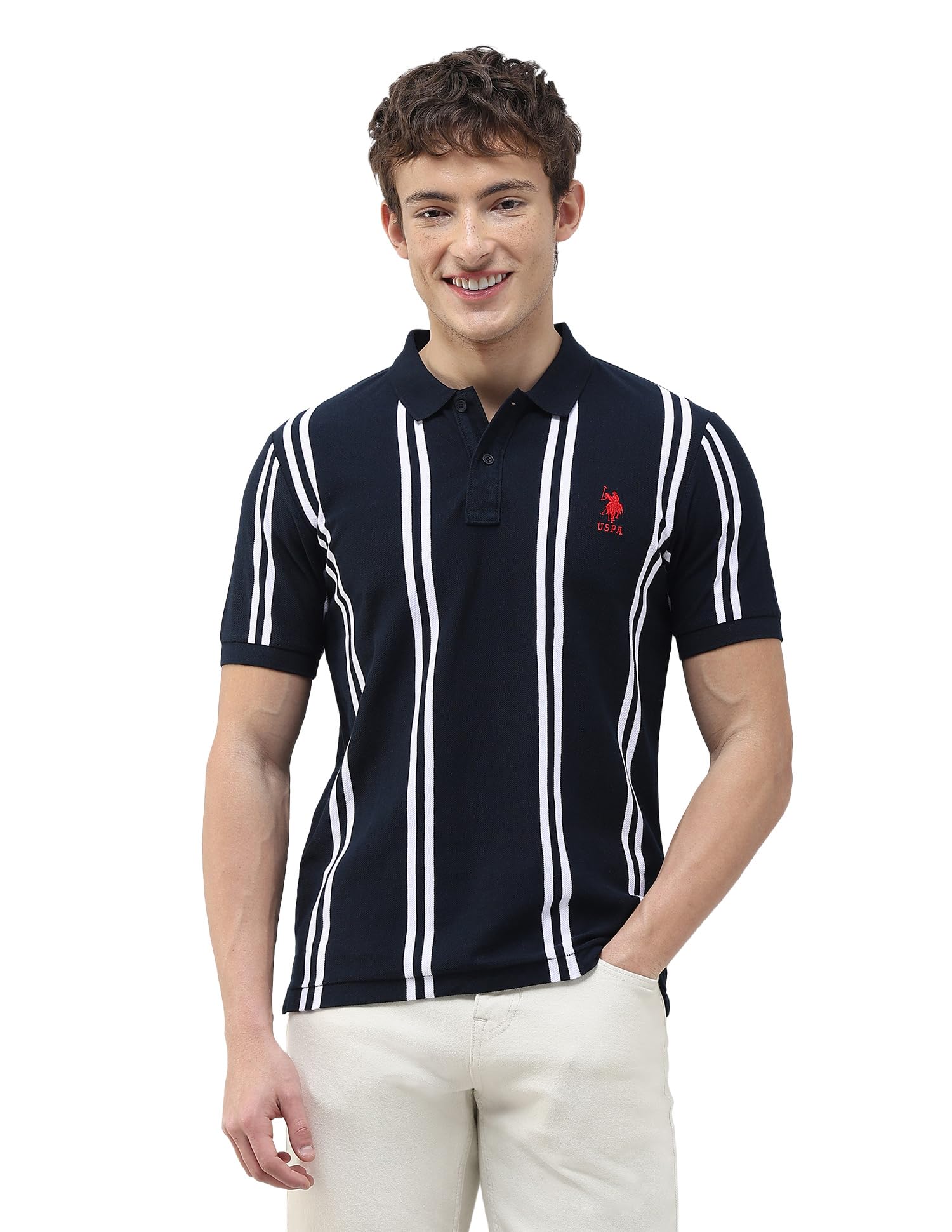 u.s. polo assn. U.S.Polo Association Men's Vertical Striped Slim Fit Polo Shirt-picture-28