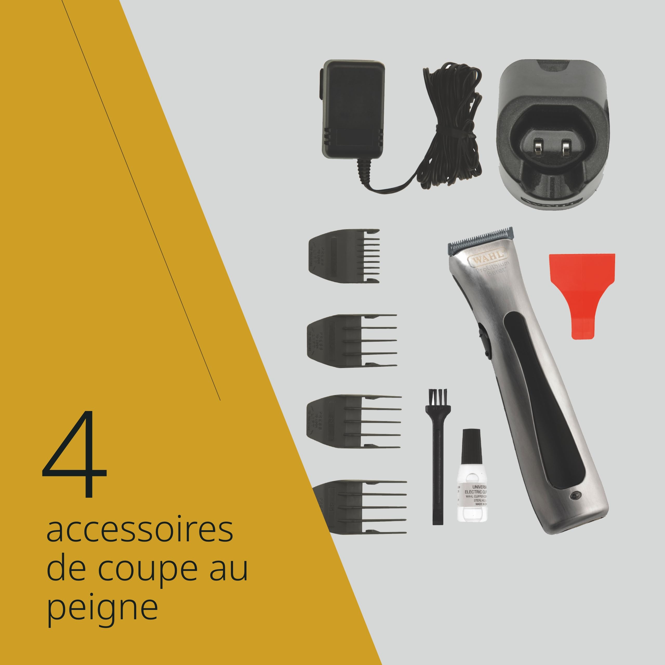 Wahl Beret - Tondeuse à cheveux principale/sans fil avec jeu de lames de précision - pour les doublures et les bordures, argent/noir