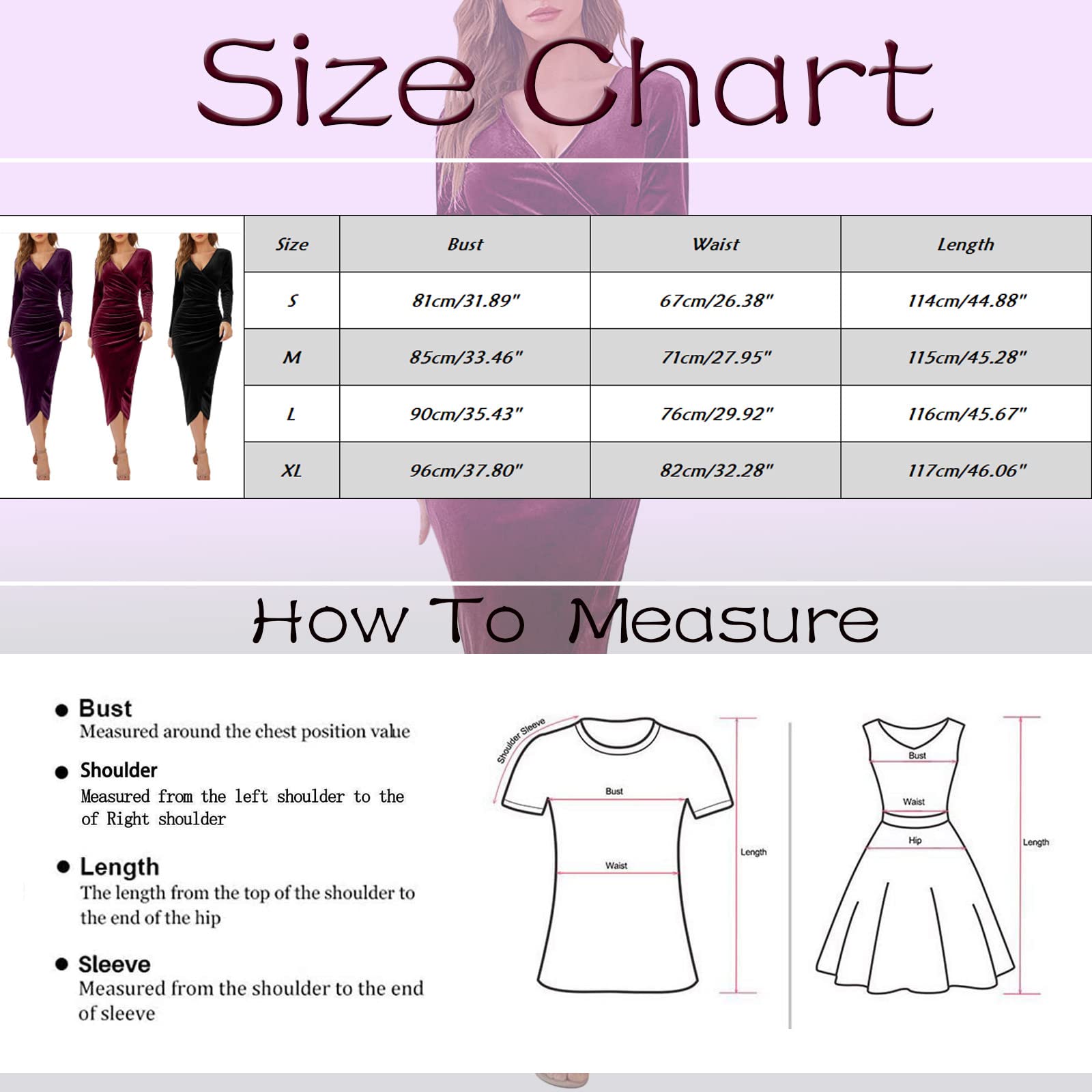 Robe à manches longues en velours pour femme avec design enveloppant - Taille fixe pour les occasions festives