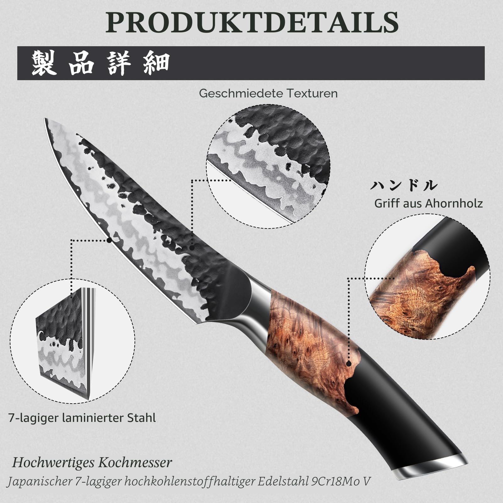 SHAN ZU 9 cm Gemüsemesser, Handgeschmiedetes Japanisches Obstmesser 7 Schichten Hochwertigem Carbon Stahl Extra Scharfe Schälmesser mit Ahornholzgriff | 7 Lagen Carbonstahl & 10Cr15MoV-Stahlkern, scharfer Klinge, Ahornholz-Griff & Geschenkbox