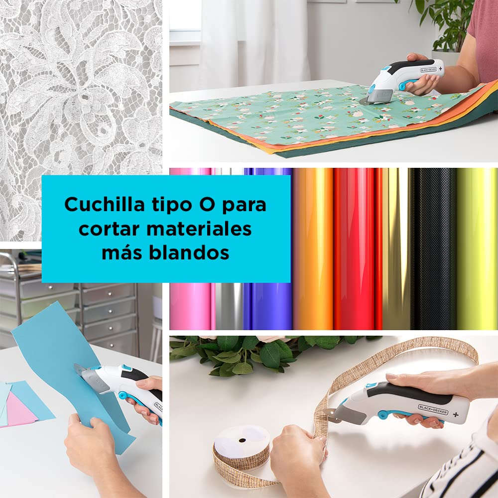 Black+Decker BCSC115-XJ - Tijeras 3,6v, Gatillo extralargo, Luz LED, Diseño ultra-ergonómico, Batería 1,5Ah, Carga USB, Incluye 2 cuchillas de corte, Multicolor