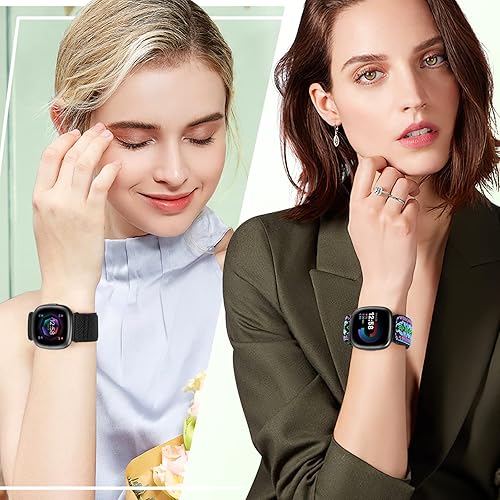 Miniatura 6 de Paquete de 4 bandas elásticas compatibles con Fitbit Versa 43  Sense 2, correas deportivas de repuesto ajustables de nailon para mujeres y hombres