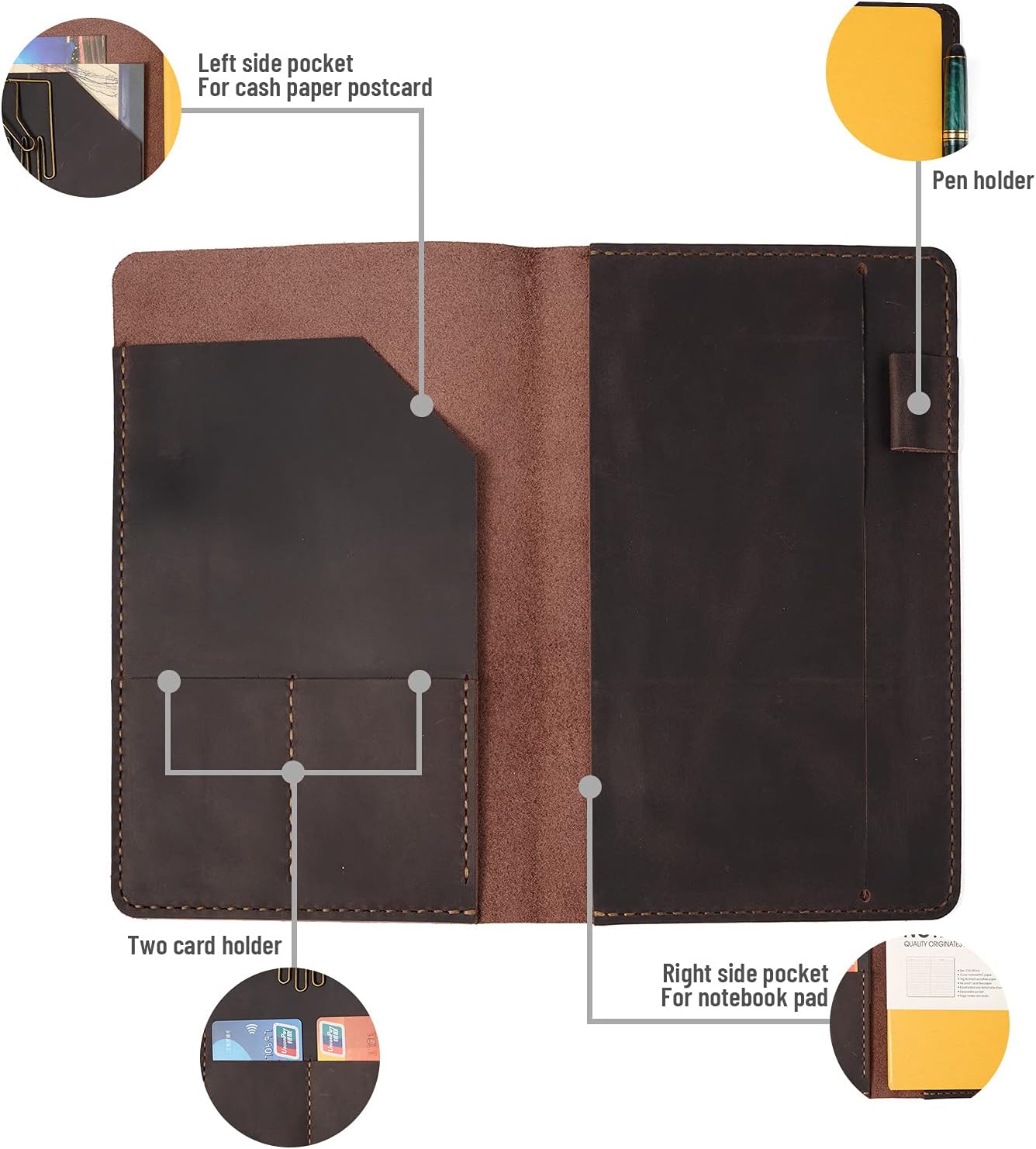 Leather Notebook Cover for A5 Moleskine Notebook - 8.3" x 5" inch Handmade Soft Leather Journal Cover, Vintage Refillable Notebook Cover for Hardcover Notebooks Men|Planner|Gift|Coffee Adult
