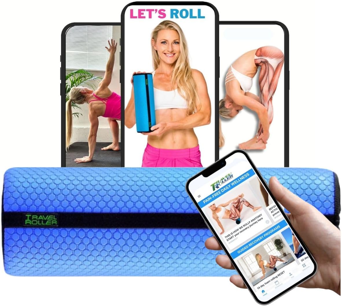 Travel Roller 4.3 Original Foam Roller - Blue, Includes Exersice Poster and Free Online Instructions