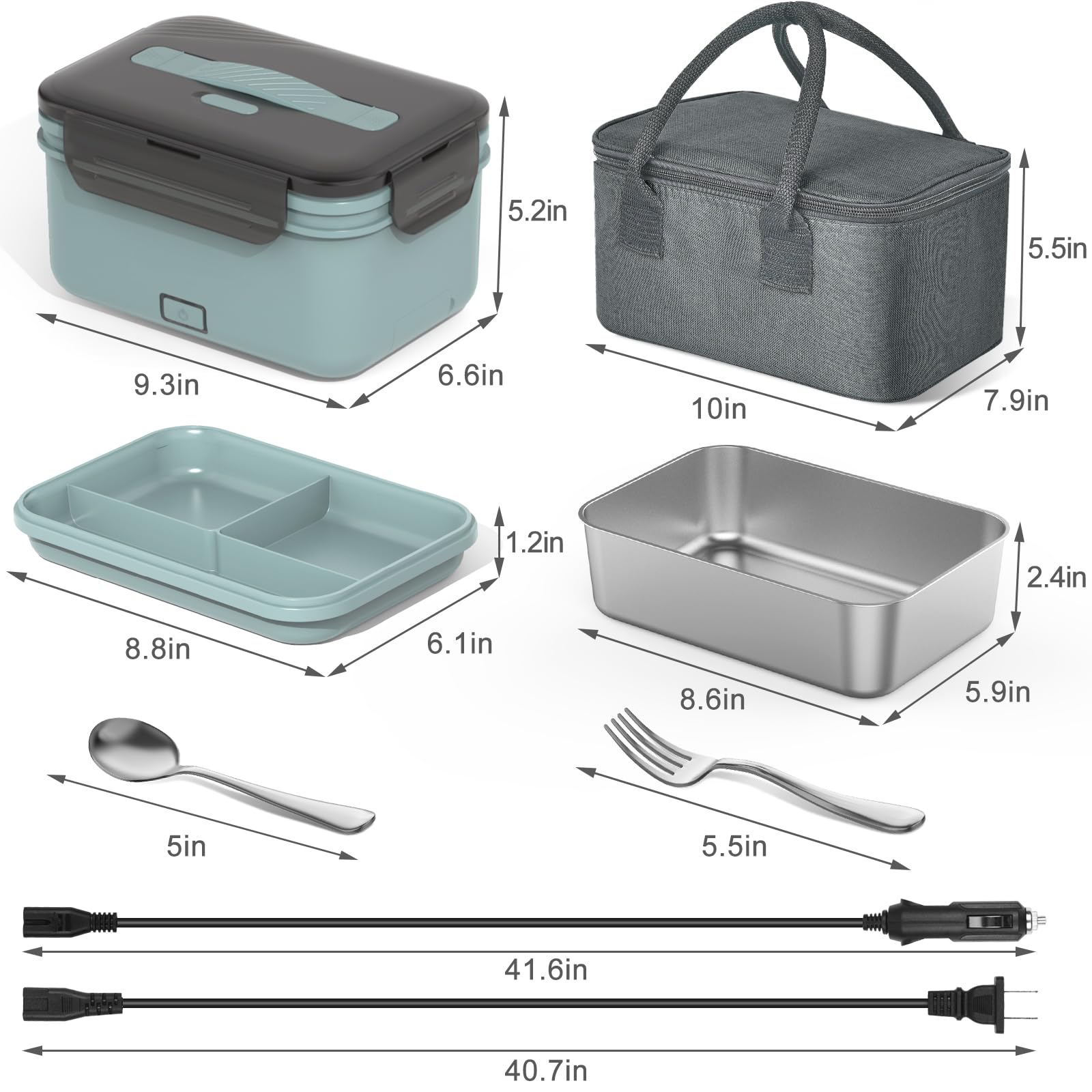 Electric Lunch Box Food Heater 100W, 4 in 1 Ultra Quick Heated Lunch Boxes for Adults 12V/24V/110V/220V Portable Food Warmer for Car/Truck/Office With Fork Spoon and Insulated Carry Bag