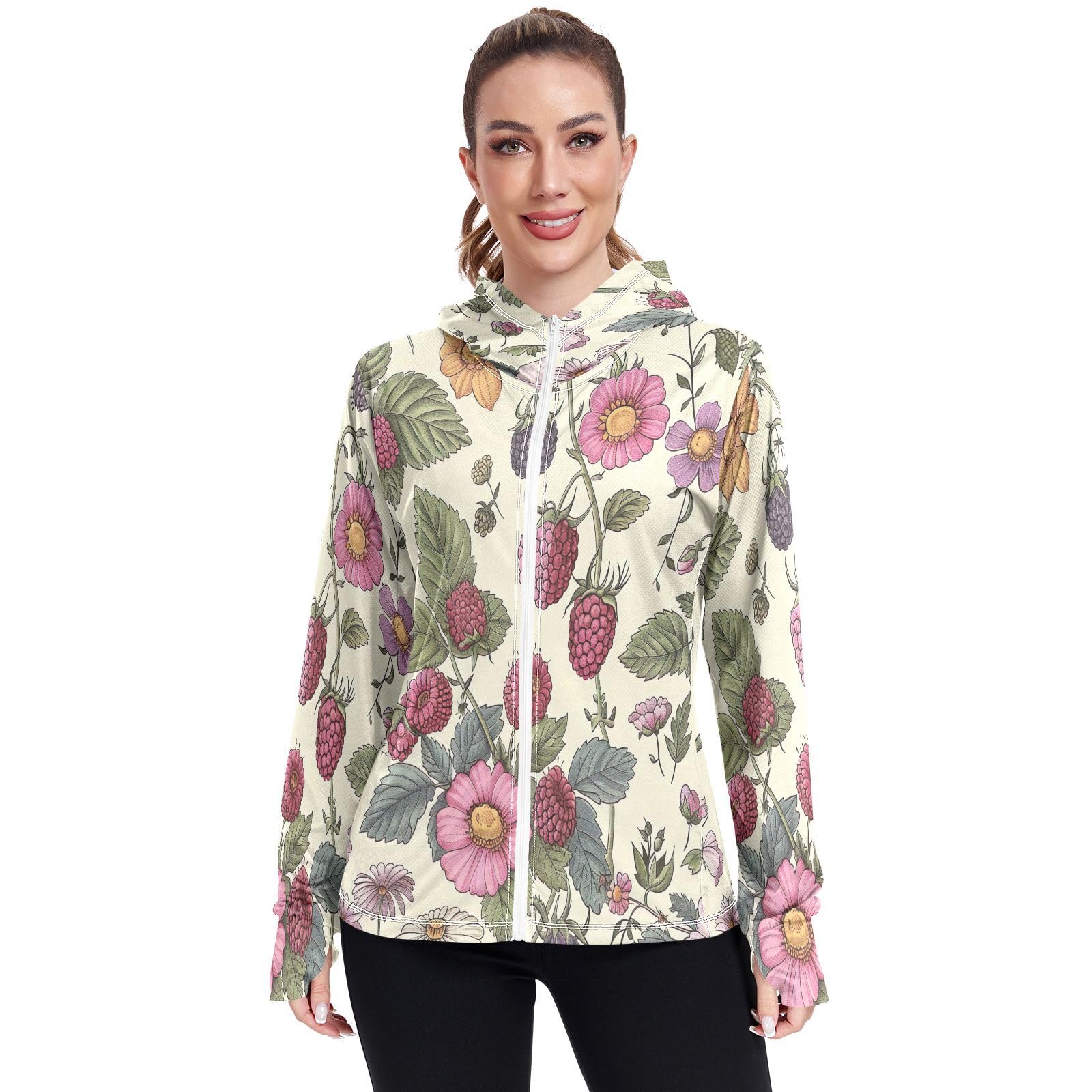 Kigai Flower Women's UPF 50+ Sun Protection Hoodie Jacket with Pocket Zip Long Sleeve Sun Shirt for Gardening Hiking Outdoor