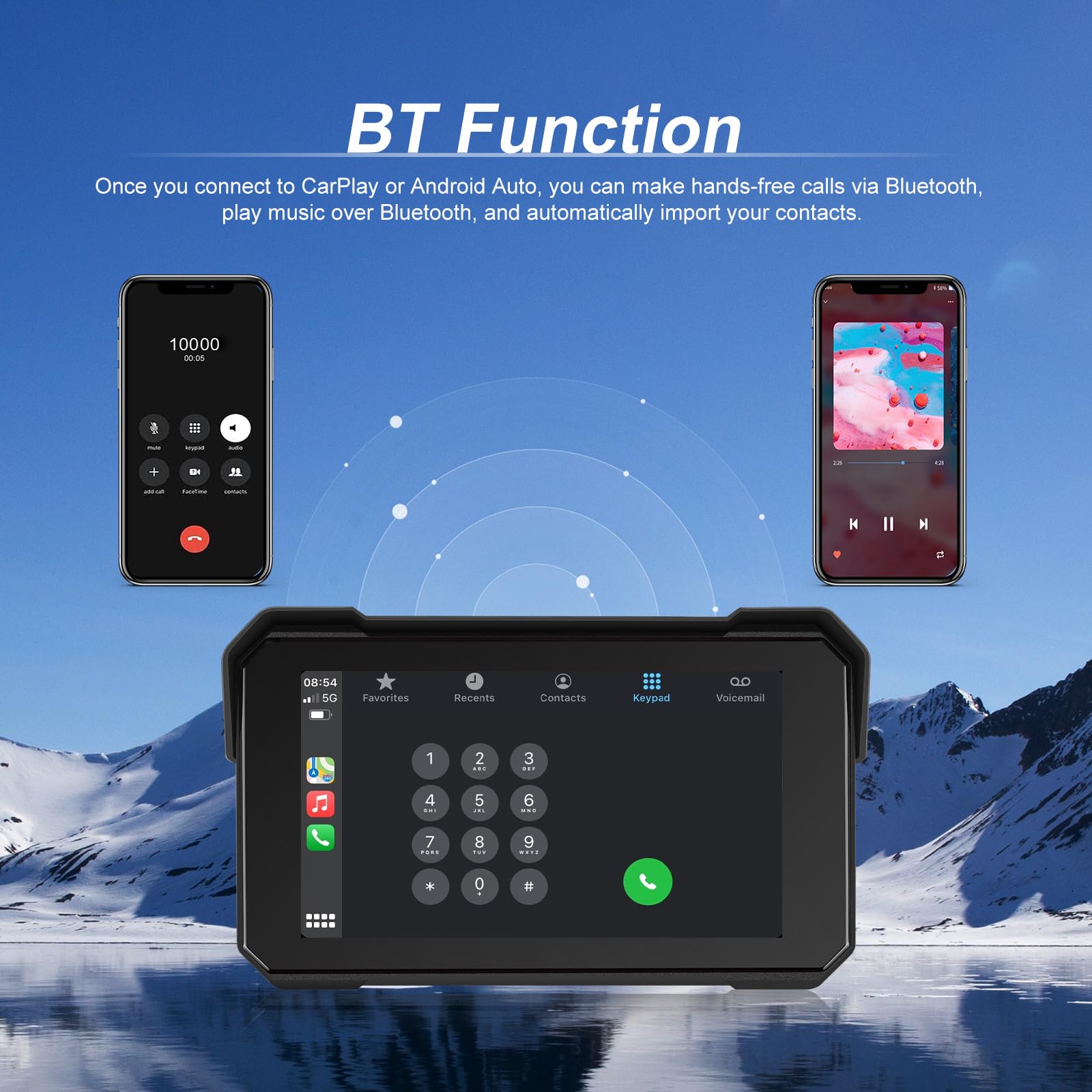 Rimoody 5'' Motorcycle Carplay Android Auto Portable Motorbike Car play with... - Produktbild 6