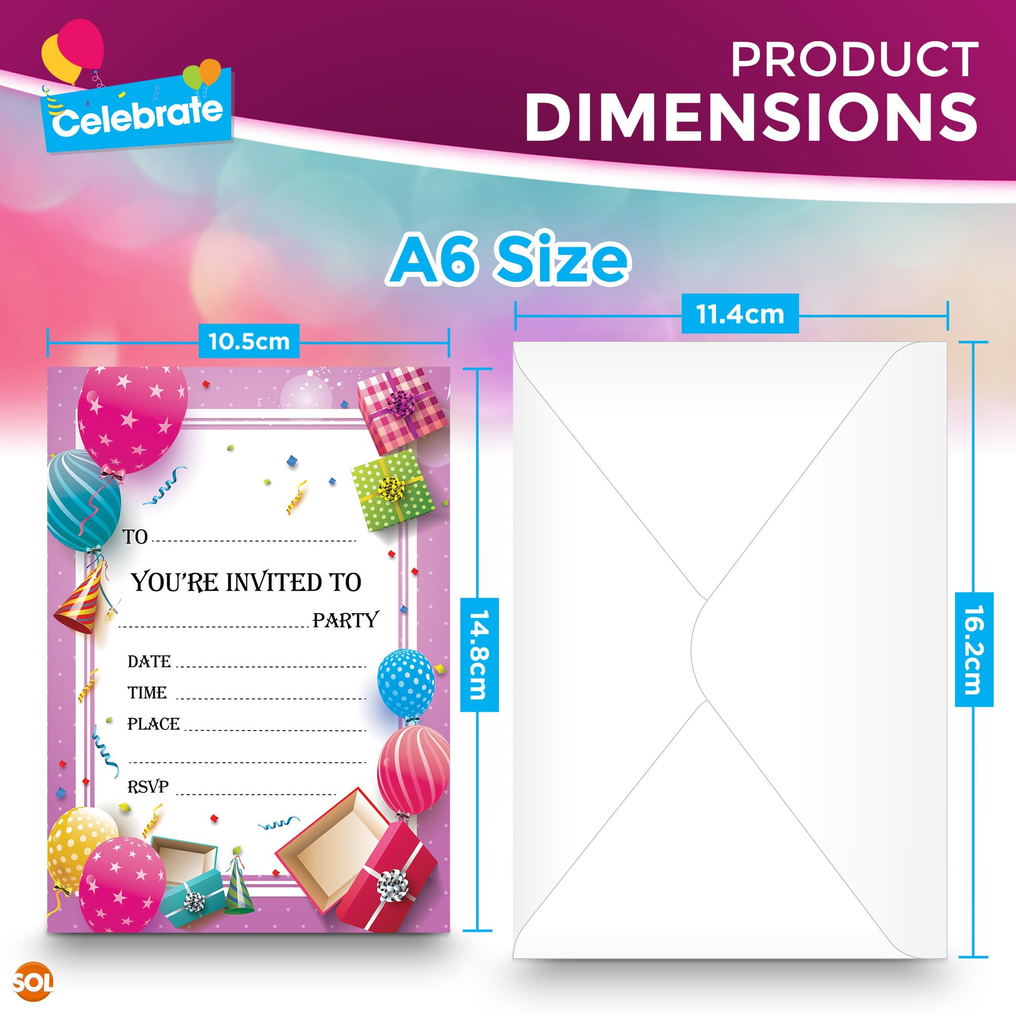 SOL 28x Pink RSVP Party Invitations with Envelopes, Premium Cardstock RSVP Invitation for all Occasions, Birthdays - Image 2