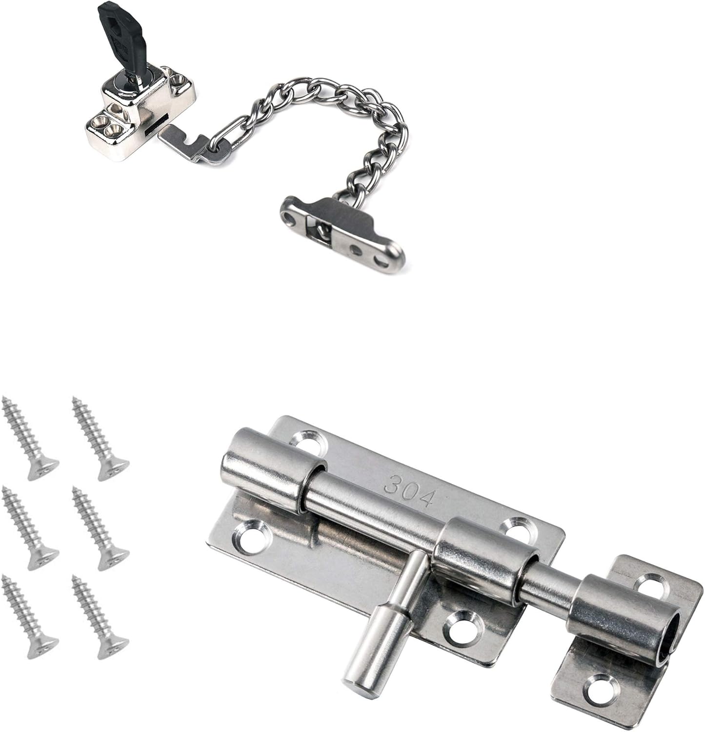 Zeltauto Casement Window Chain Lock and Barrel Bolt Door Lock Bundle
