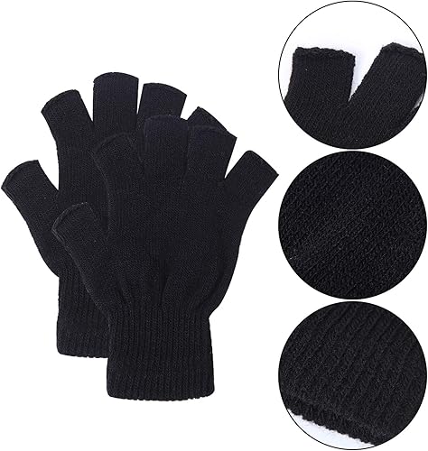 Miniatura 3 de Cooraby 2 pares de guantes de medio dedo unisex cálidos de invierno sin dedos (L para adultos, M para adolescentes, S para niños)