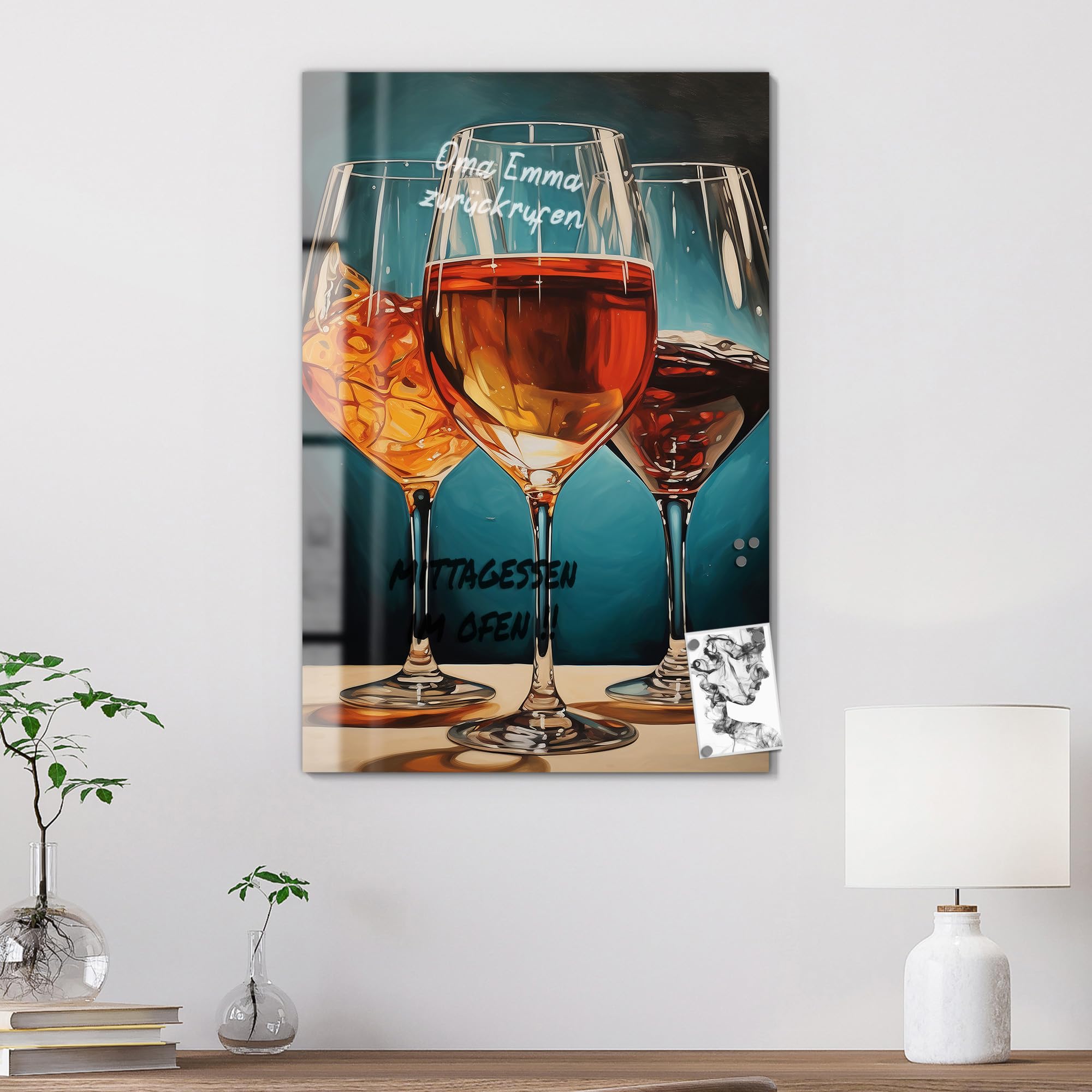 DEQOART Pizarra magnética de cristal, 60 x 90 cm, diseño "disfrute festivo", pizarra magnética de cristal, incluye imanes, bolígrafo y paño para cocina y oficina, pizarra magnética y se puede escribir