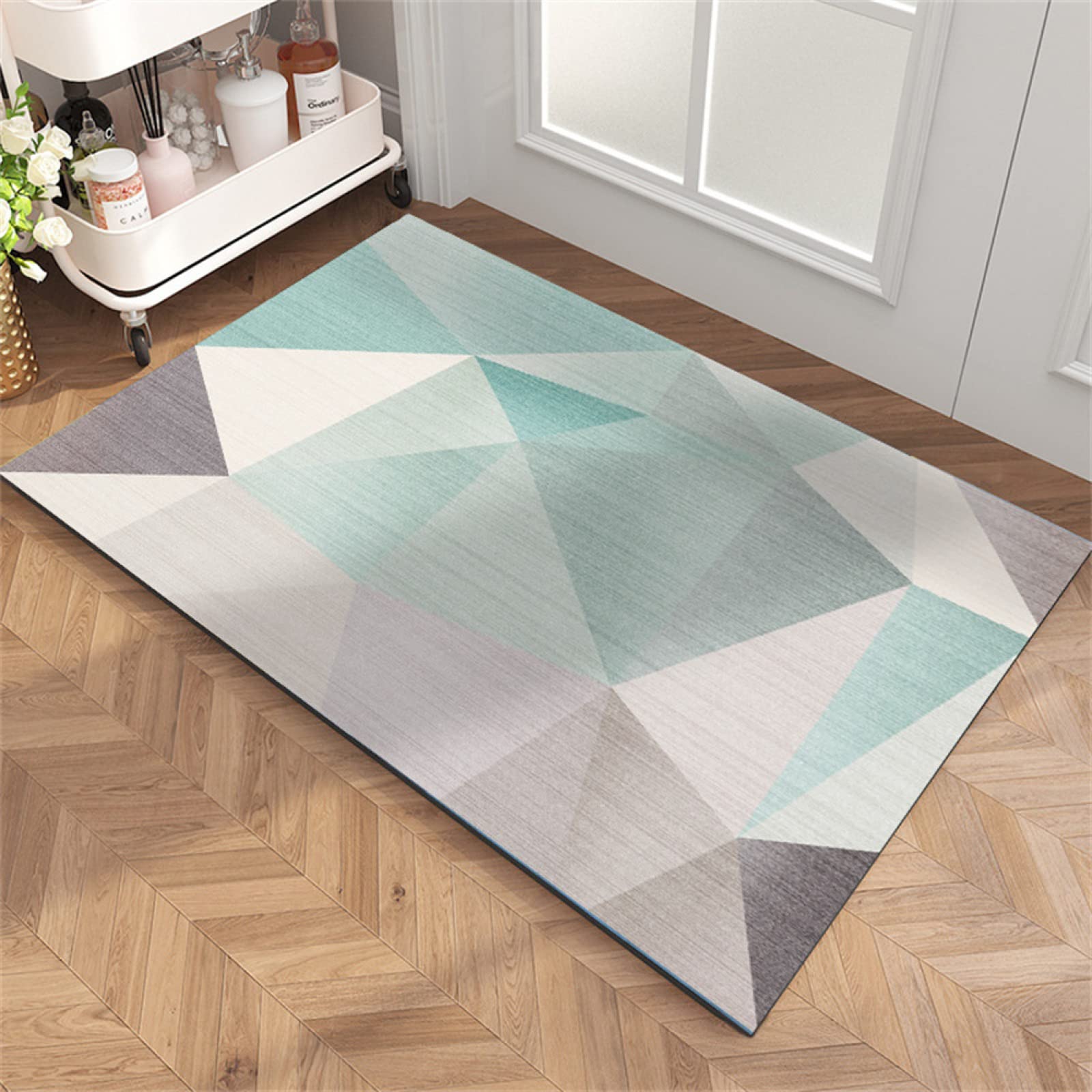 Alfombra de baño antideslizante de secado rápido y súper absorbente, diseño geométrico (90 x 120 cm)