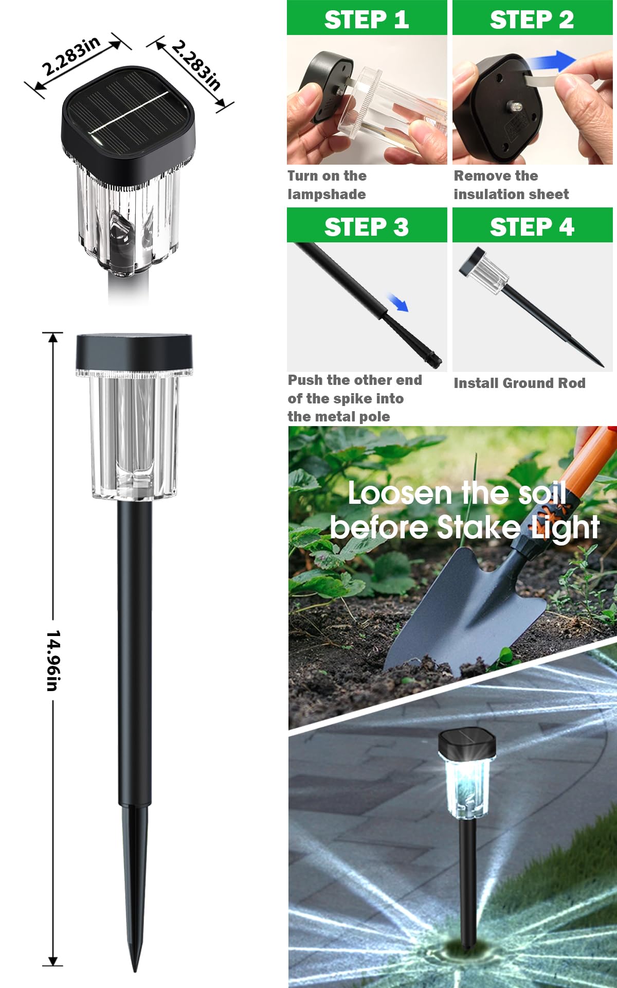 LIANGLOME Solar-Wegleuchten für den Außenbereich, IP55 wasserdicht, solarbetriebene Gartenleuchten, 6000 K, kaltweiße LED, automatisches Ein-/Ausschalten, Outdoor-Solarleuchten für Hof, Auffahrt