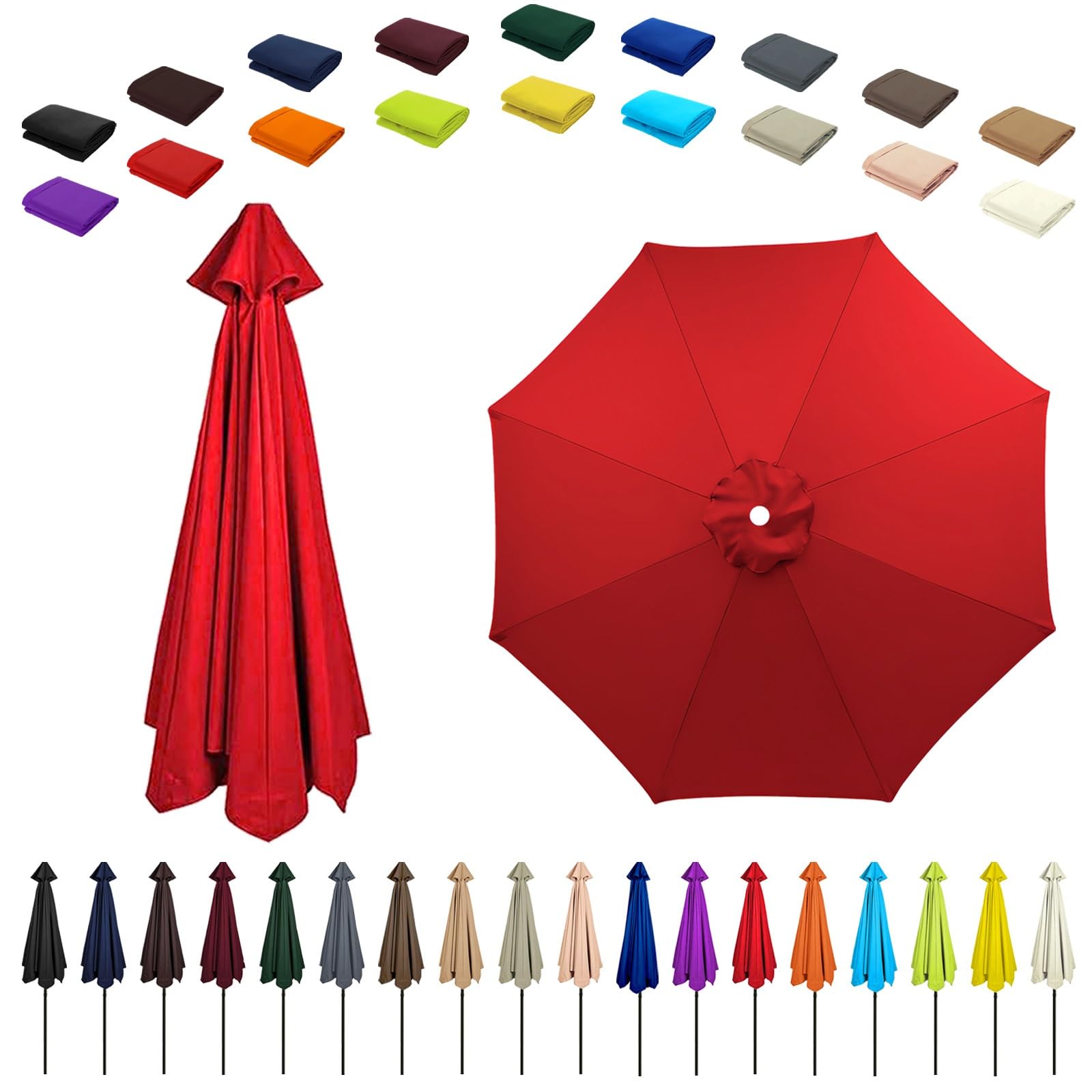 6/8 Ribs Umbrella Replacement Top, Parasol Replacement Canopy, Replacement Parasol Fabric Cover, Breathable/UV Protective, For Patio/Market/Yard/Backyard/Pool/Market(Red,8 ribs: 2.30m/7.5ft)