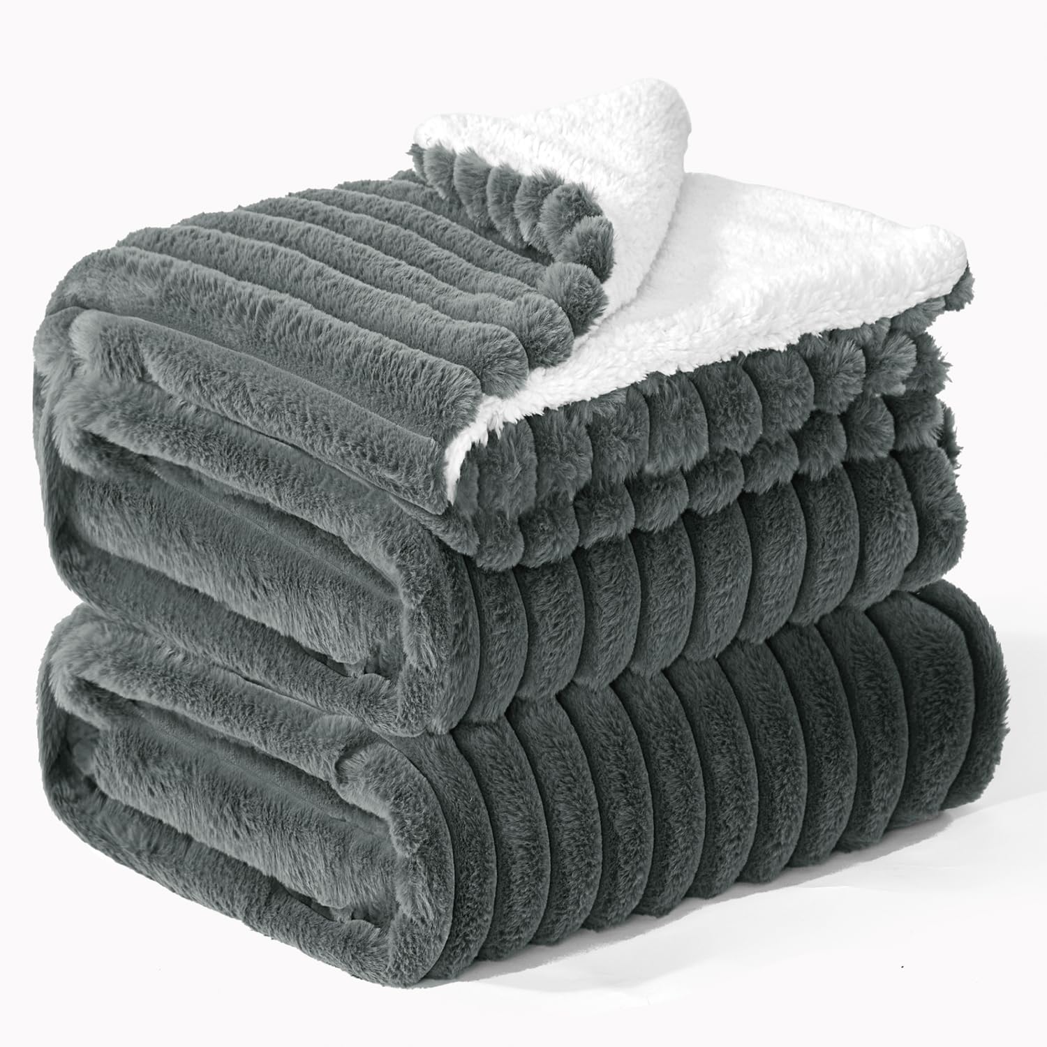 BEDELITE warme Decke Sherpa Kuscheldecke Flauschig Grau XXL 220x240 | dicke Deko Fleecedecke, Cord Überwurf für Wohnzimmer und Schlafzimmer, weiche Wohndecke, Tagesdecke, das ideale Geschenk