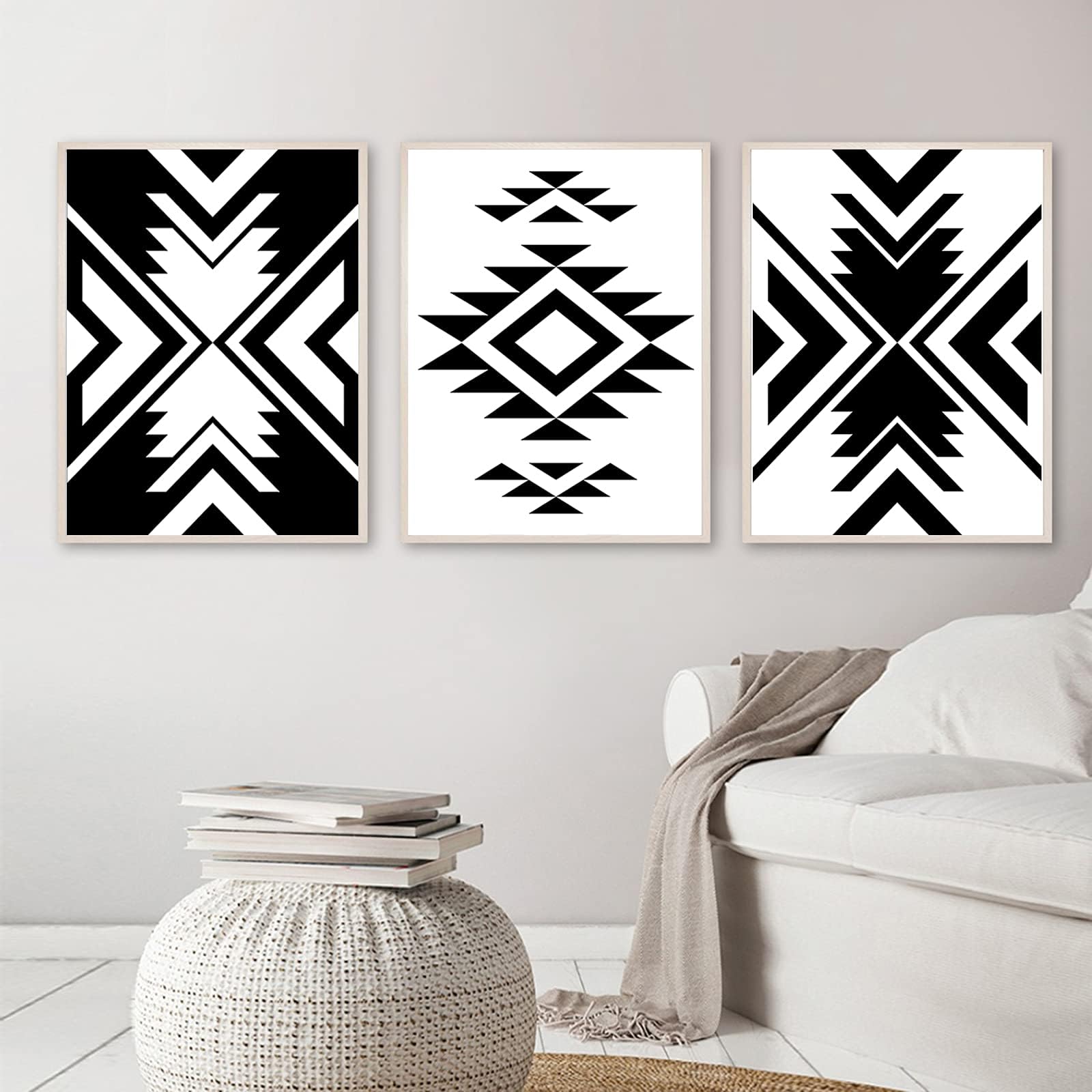 PUYIQARE Aztec Canvas Wall Art Black and White Aztec Tribal Posters and Prints Abstract Geometric Wall Art Ethnic Painting for Living Room Decor Unframed