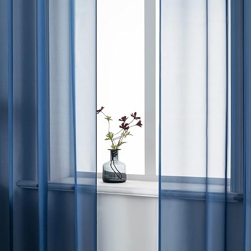Miniatura 7 de DUALIFE Cortinas azul marino de 72 pulgadas de largo para dormitorio, juego de 2 paneles semitransparentes con ojales, textura de ventana, cortinas
