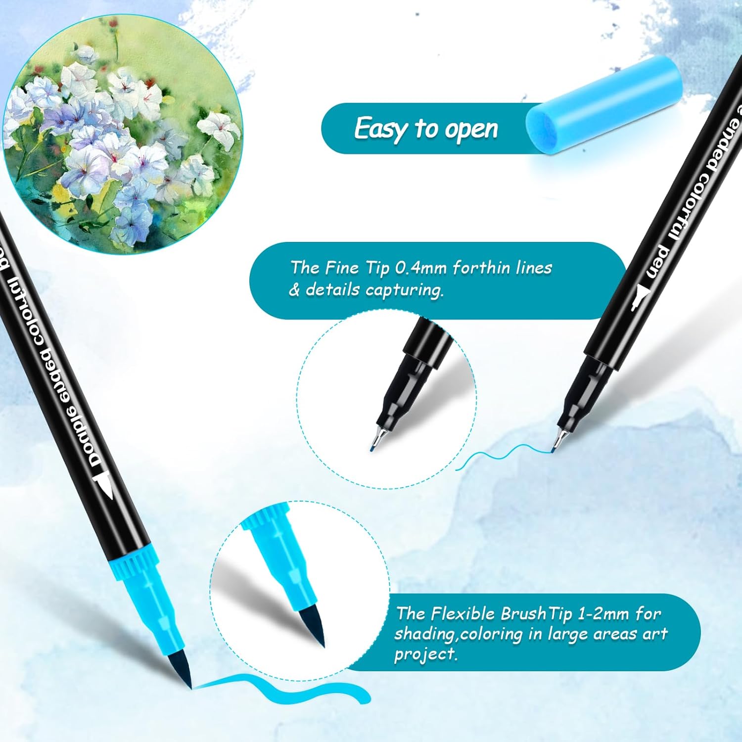 48 Colors Dual Markers Brush Pens, Art Markers Colored Pens for Adult Coloring Books, Brush and Fine Point Dual Tip Artist Colored Marker Set for Drawing Adult Coloring Hand Lettering - Image 4