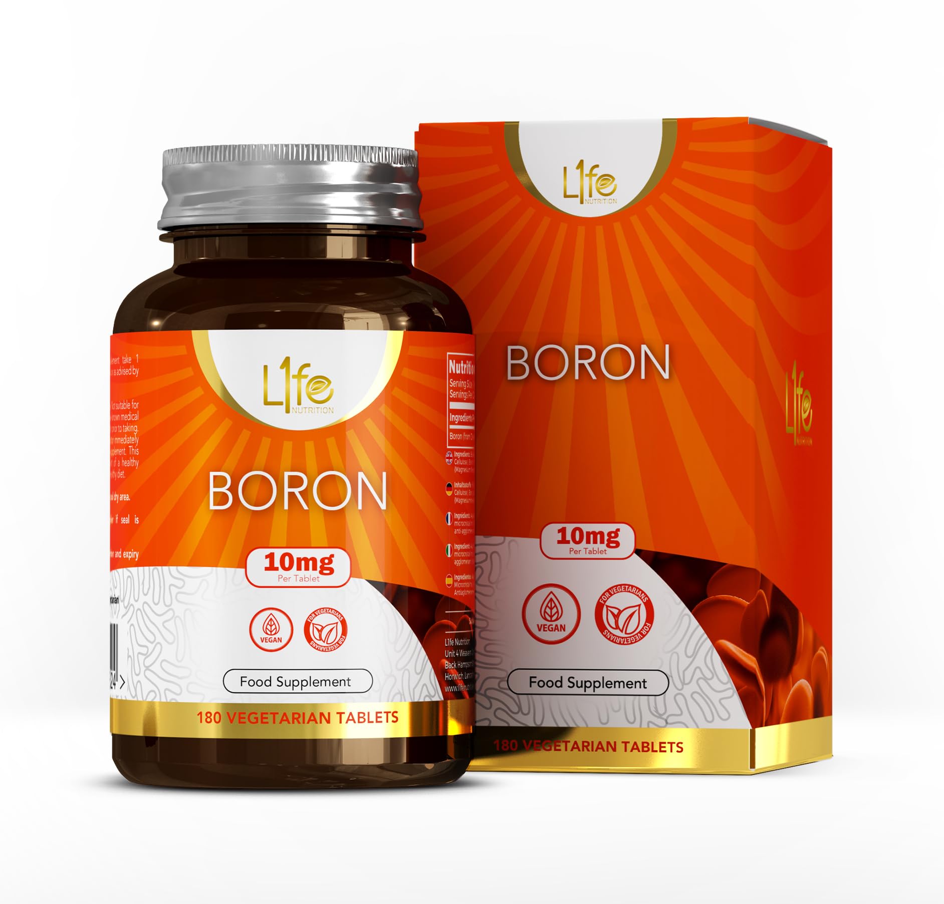 LN Bor Nahrungsergänzungsmittel | 180 vegane hochdosierte Boron Kapseln – 10 mg pro Portion | Gentechnik-, Gluten-, Milch- und Allergenfreie Bor Tabletten | Hergestellt in Großbritannien