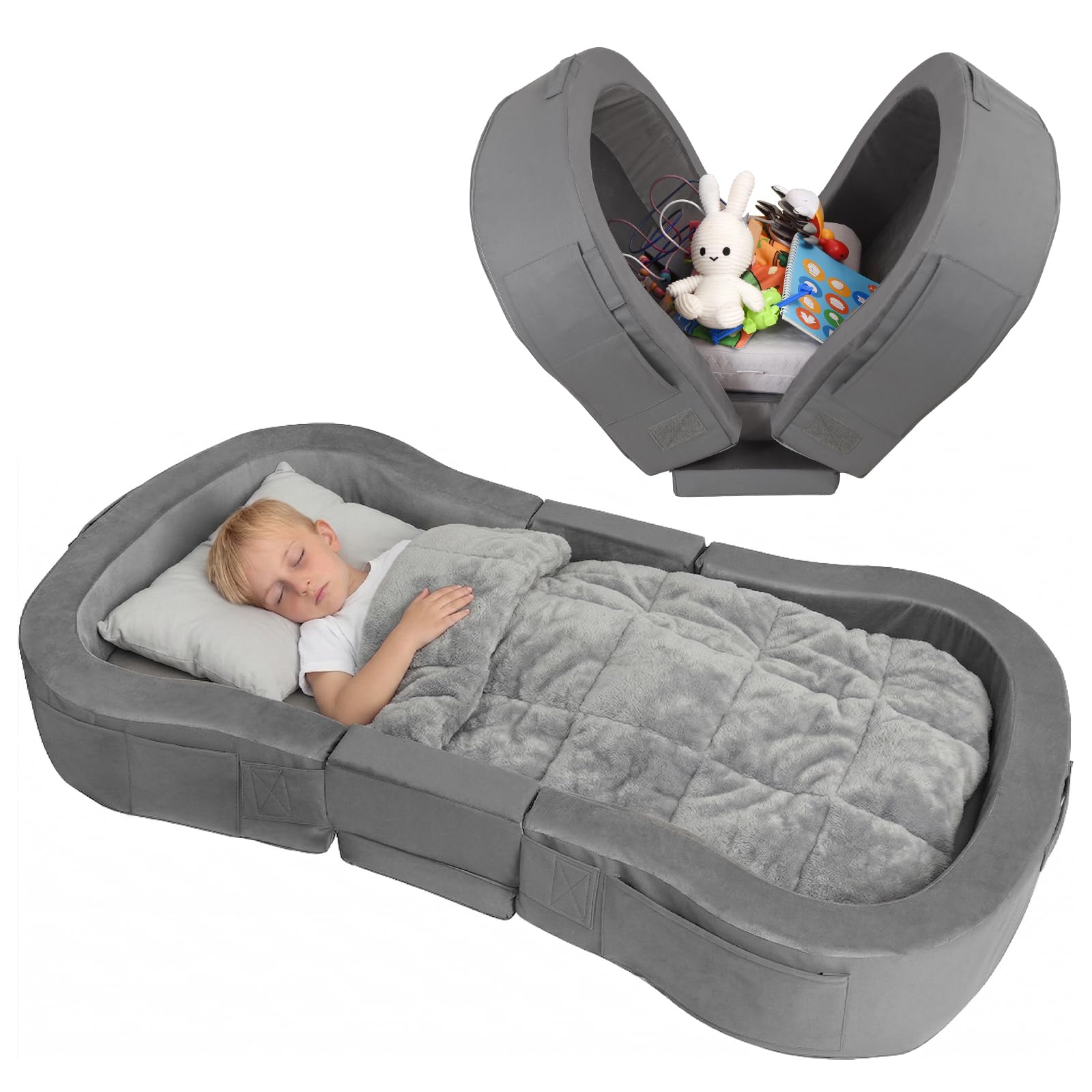 ENITYA Portable Toddler Bed for Travel, Foldable Floor Cot for Sleeping with Washable Cover, Kids Travel Bed for Camping & Home, Easy to Use, for