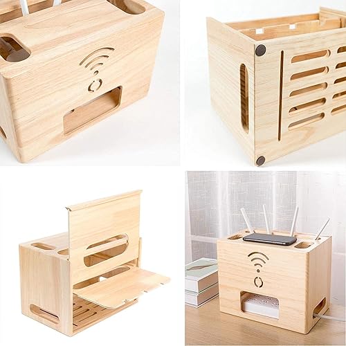 Miniatura 6 de Caja de almacenamiento para enrutador para colgar en la pared, caja organizadora de cables de madera maciza, caja de gestión de cables para