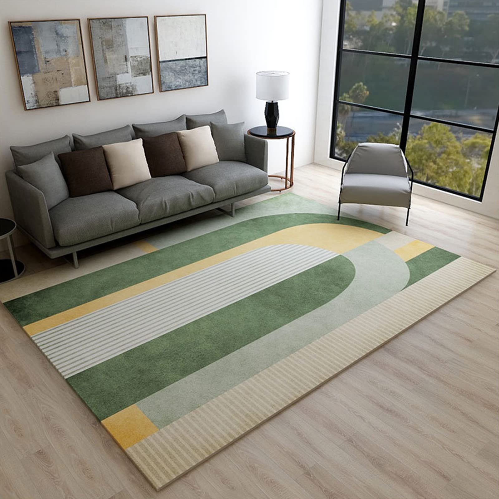 Gebied tapijten woonkamer, eetkamer, slaapkamer gemakkelijke verzorging groot vloerkleed geometrisch vierkante patchwork in vintage blauwbruin, ovaal, 120 x 200 cm wasbaar niet-slip tapijt
