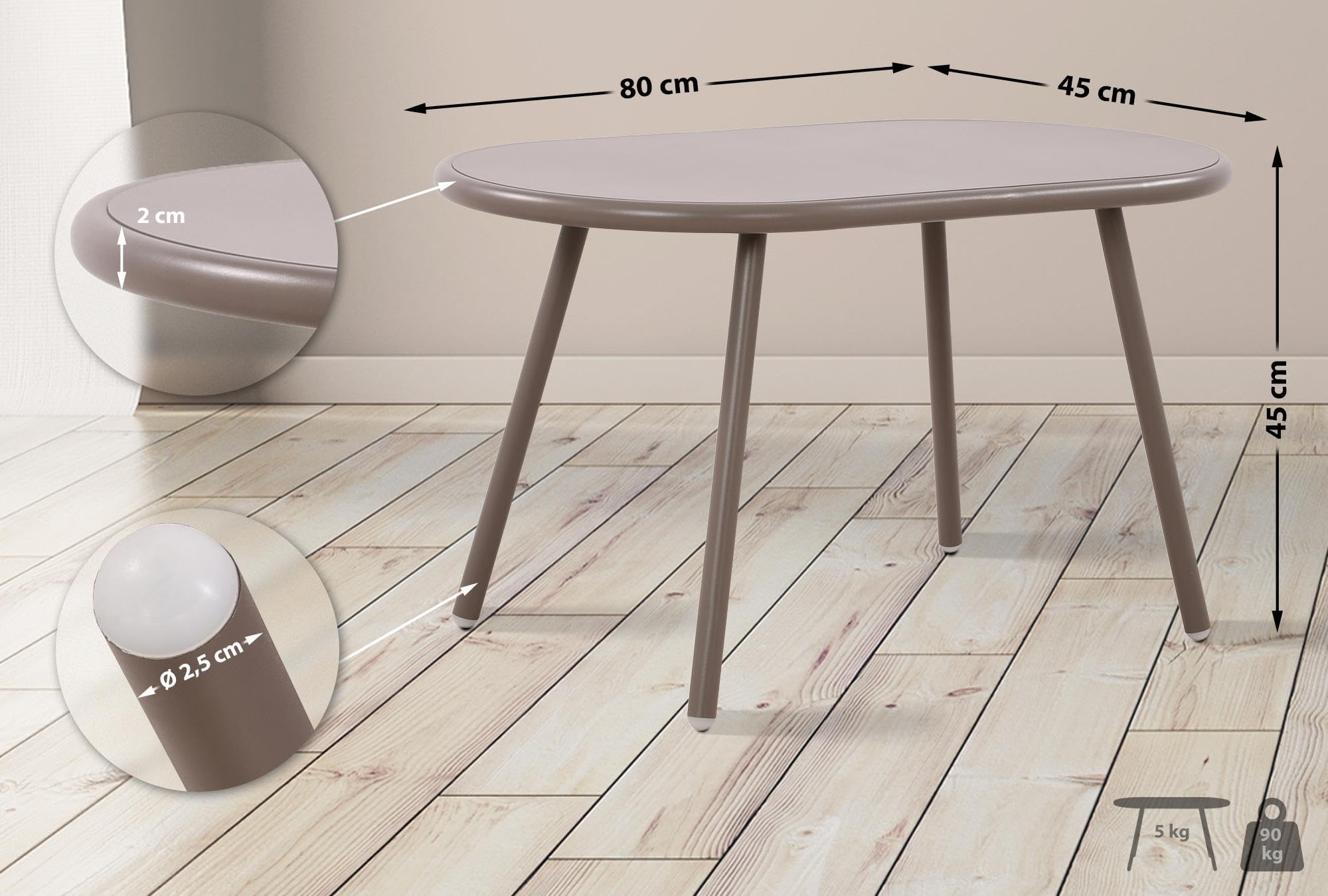 CLP Couchtisch Velva I Ovaler Loungetisch für draußen und drinnen I Gartentisch wetterfest und UV-beständig I Outdoor Beistelltisch, Farbe:Taupe