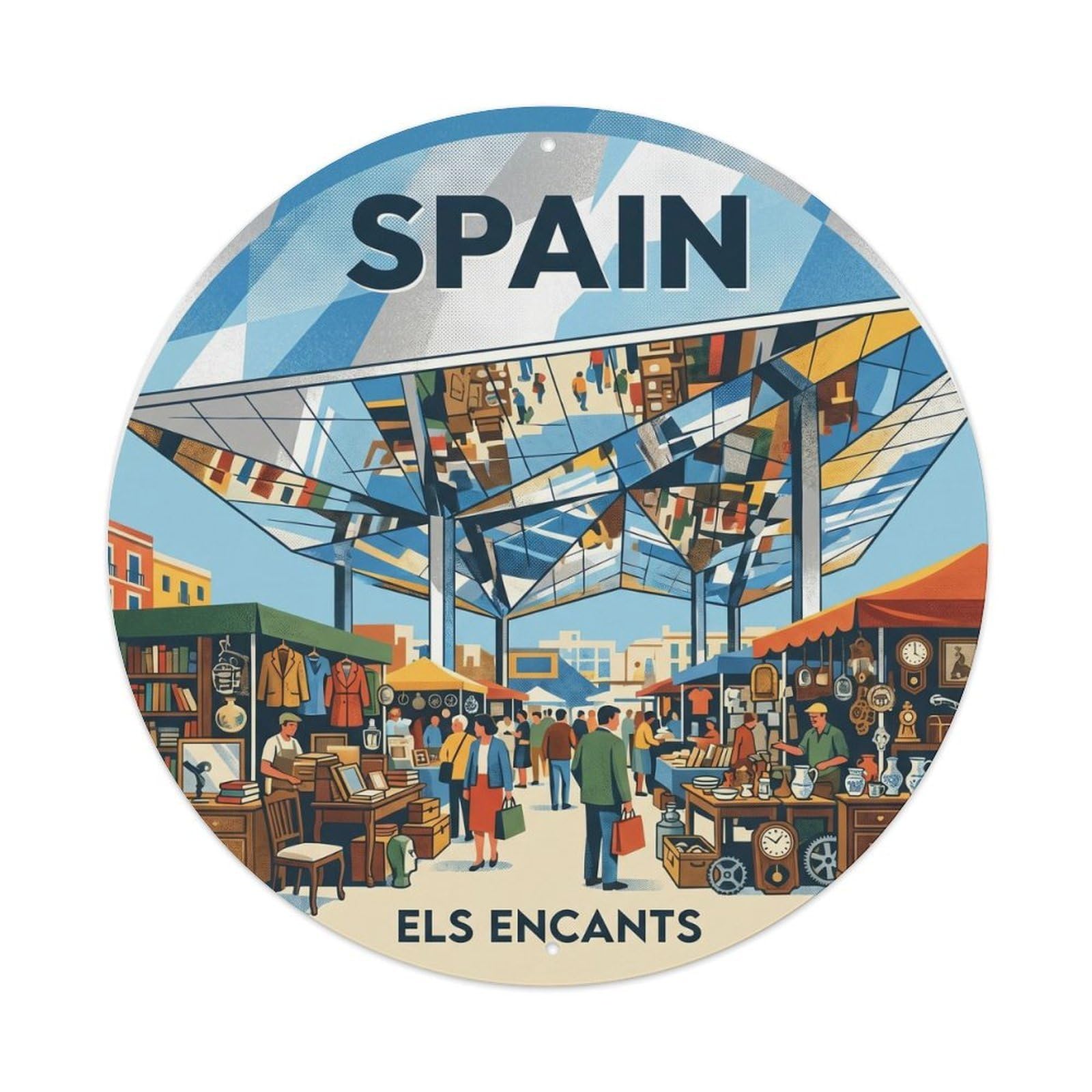 Barcelona Els Encants Spain Landmark Travel Metal Tin Sign