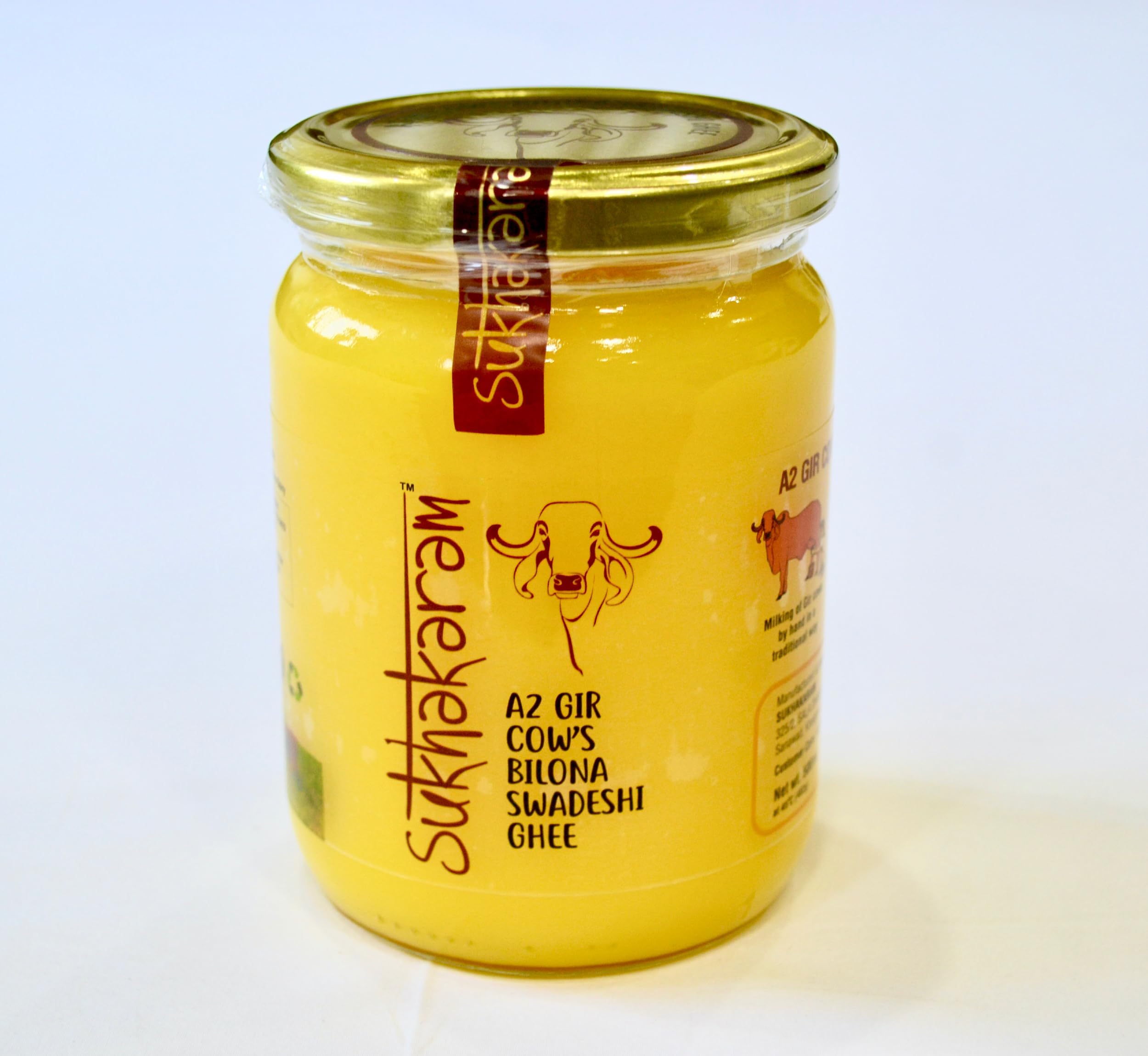 SUKHAKARAM A2 GIR COW CULTURED GHEE 500 ml | ORGANIC GRASS FED INDIAN GIR COW | TWO WAY WOOD CHURNED WITH BILONA METHOD | GLASS BOTTLE | PURE, NATURAL AND HEALTHY