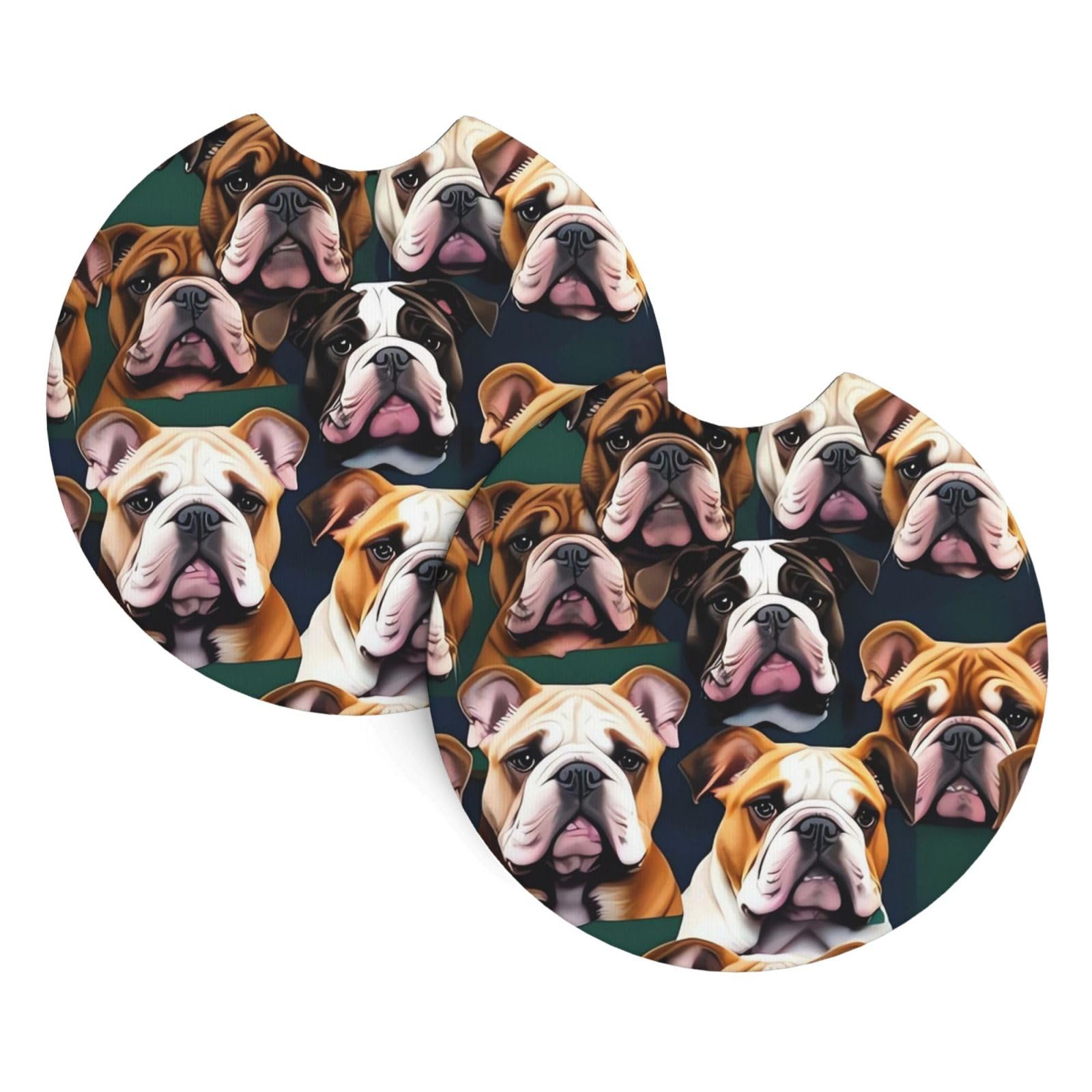 2 Pack Car Coaster for Cup Holders Cute English Bulldog Car Cup Coaster 2.7" Neoprene Non-Slip Automotive Cup Mat Universal Auto Car Interior Accessories for Women Men Cup Pad