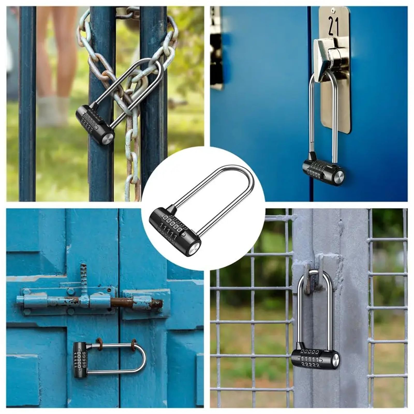Candado metálico con combinación de 5 dígitos | Puerta de gimnasio de seguridad for exteriores, multicolor, 1/2 Uds.: grillete alargado impermeable de 5 dígitos(2pcs A2)