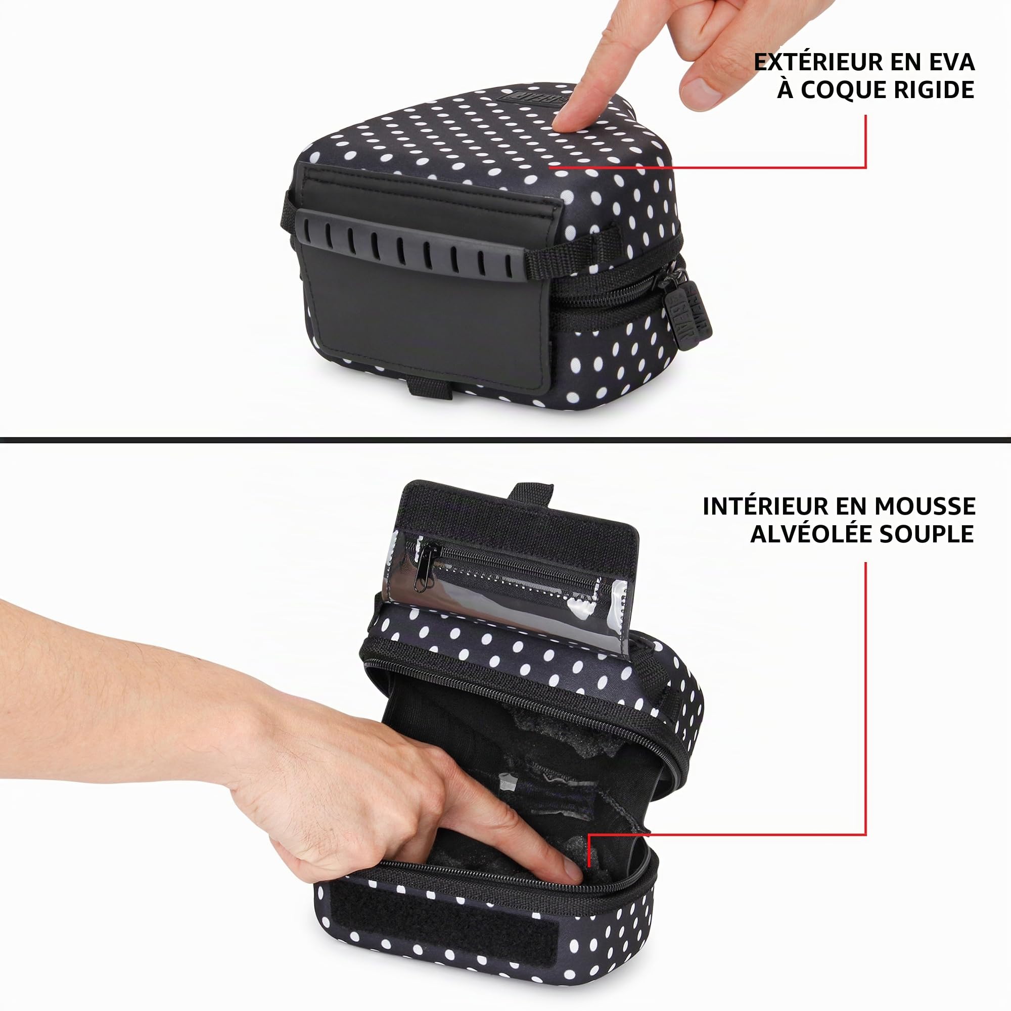USA Gear Housse pour Appareil Photo Reflex numérique avec Coque Rigide moulée en EVA, Ouverture Rapide, intérieur rembourré et poignée recouverte de Caoutchouc, (à Pois)