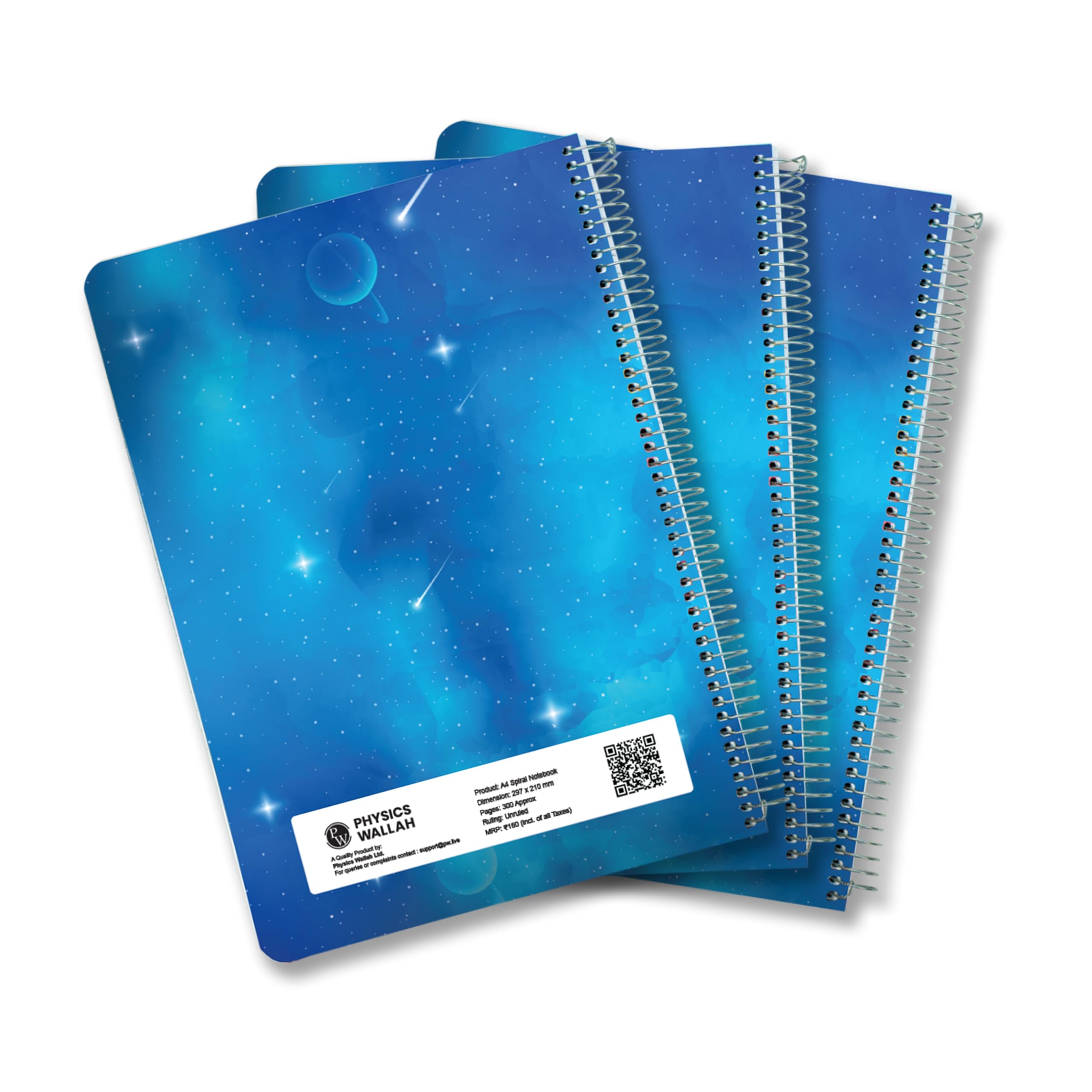 PW Physics Wallah notatnik A4, 300 stron, oprawa spiralna, zestaw 3 kombi, zeszyty dla studentów i biura, spiralny rejestr do pisania i robienia notatek, 3 szt., zestaw 3 szt