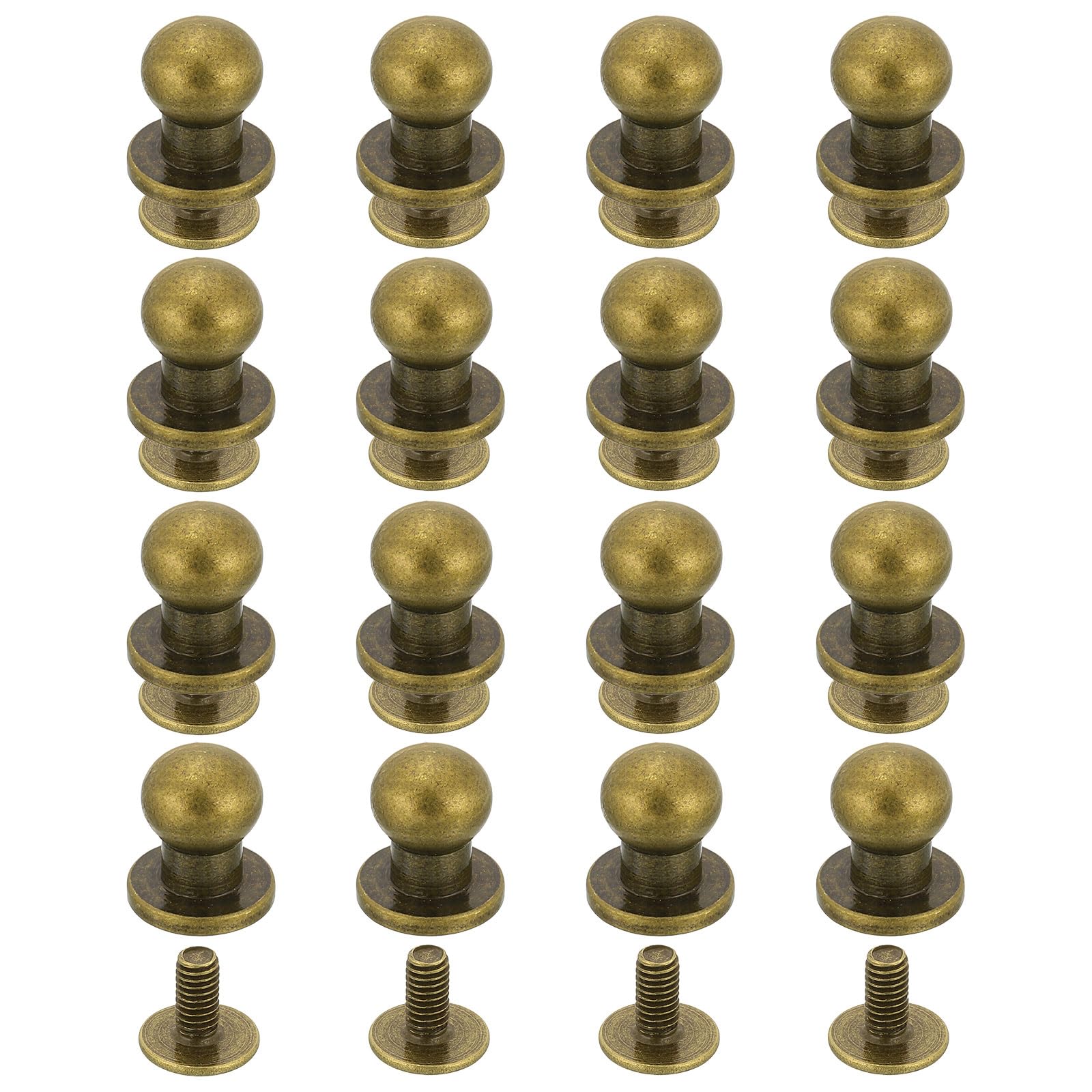 sourcing map 16Pcs Ball Head Stud Screw Back 6mm Round Head Button Nipple Leather Rivets for DIY Leather Craft Handbag Shoes Belt Repair, Bronze